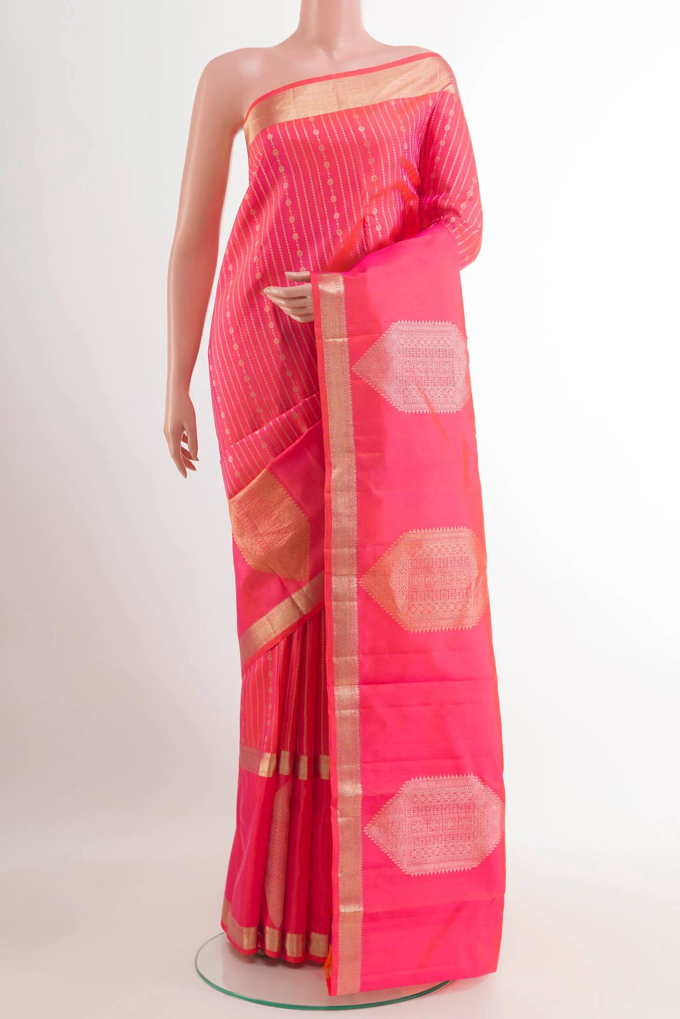 Pink with Orange Color Kanjivaram Silk Saree