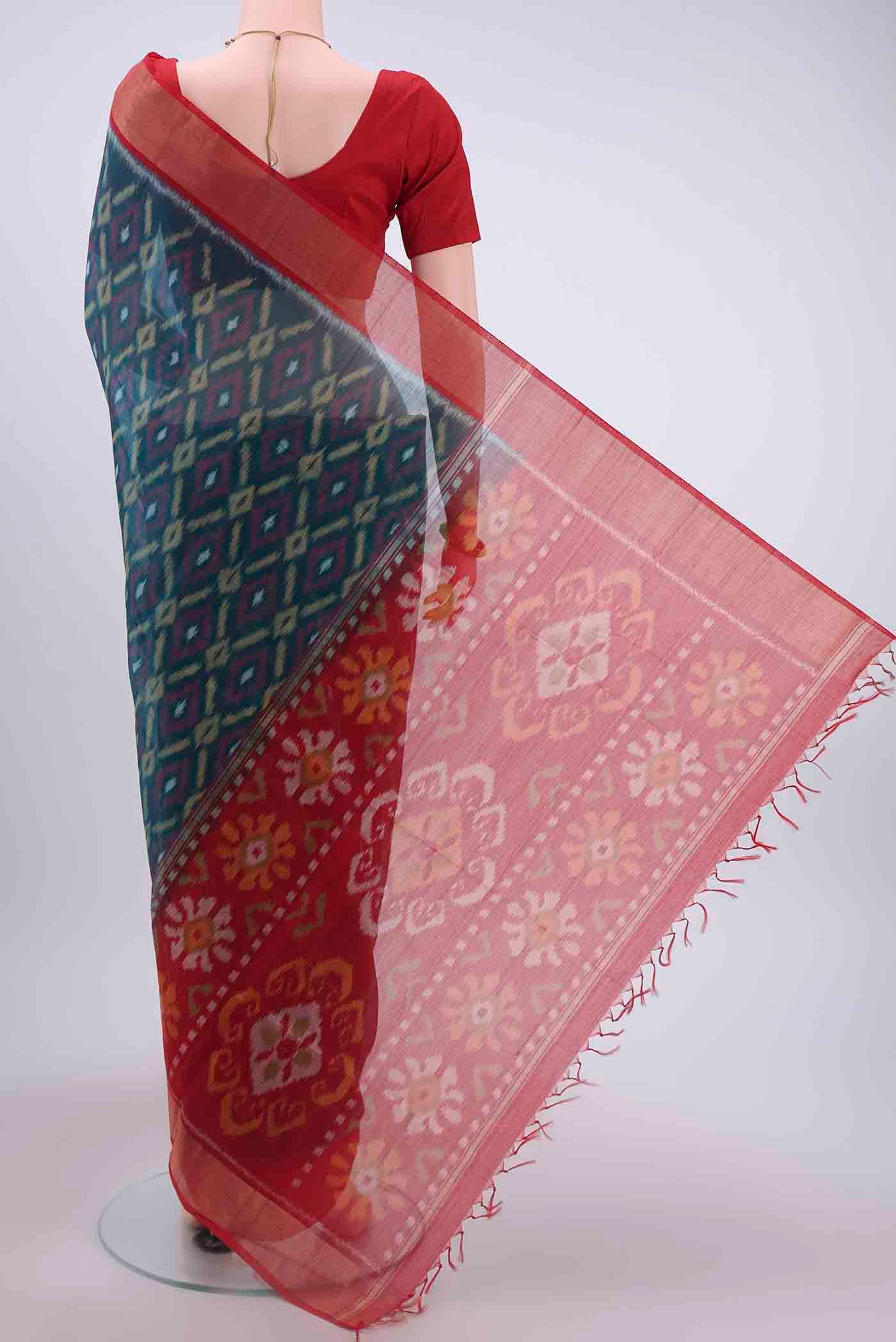 Navy Blue Silk Cotton Saree - Image 3
