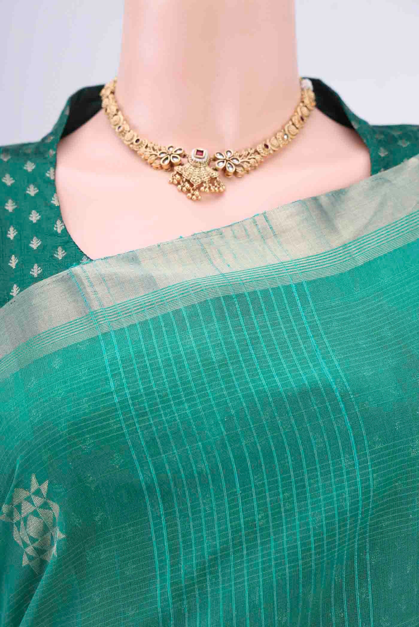 Teal Silk Cotton Saree - Image 2