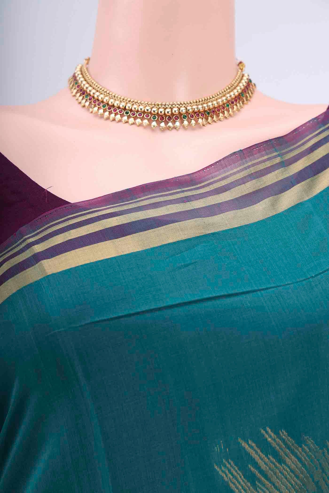 Blue Silk Cotton Saree - Image 2