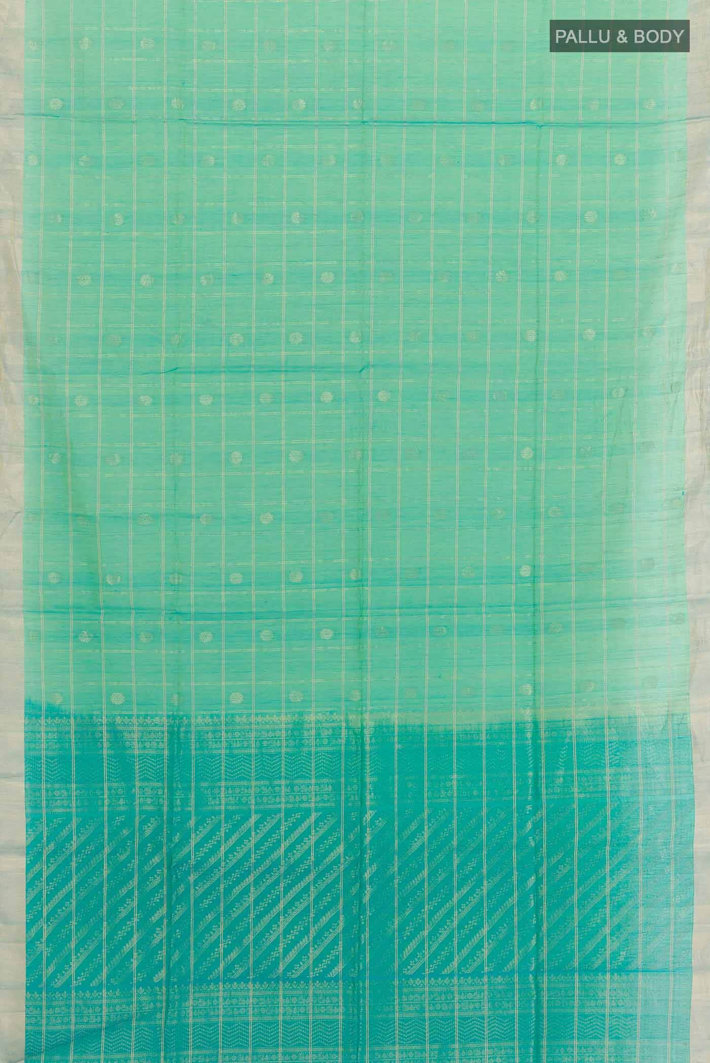 Sea Green Kora Cotton Saree - Image 2