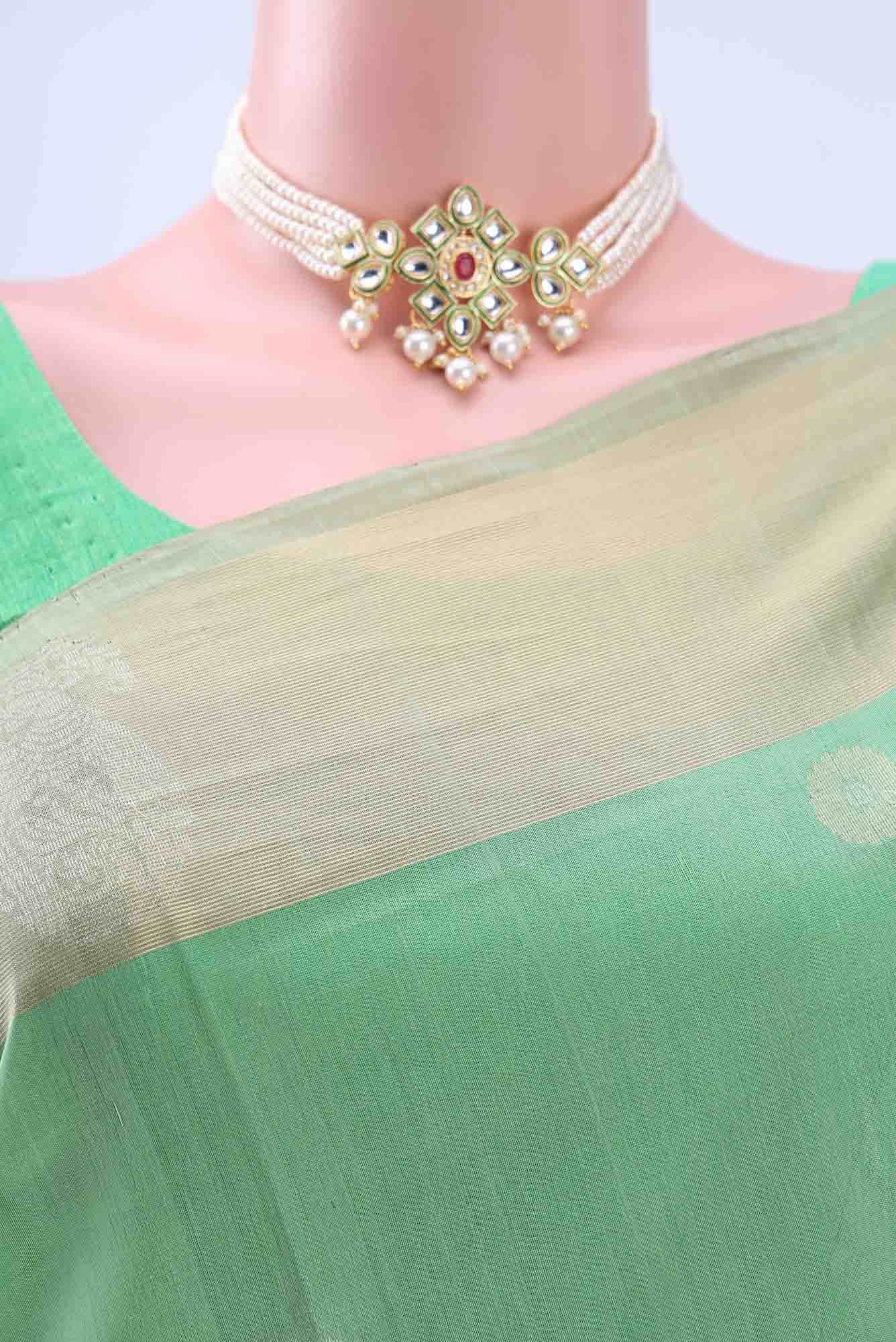 Sea Green Kota Cotton Saree - Image 3
