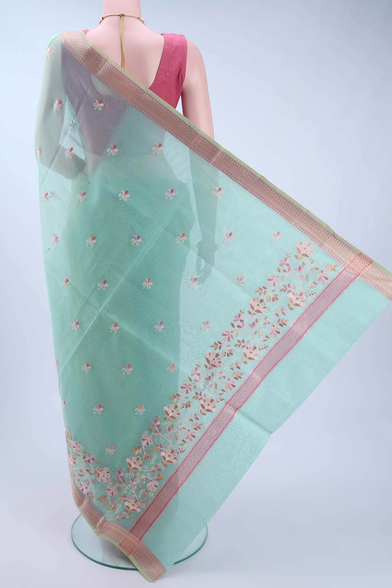 Sea Green Kota Cotton Saree - Image 2