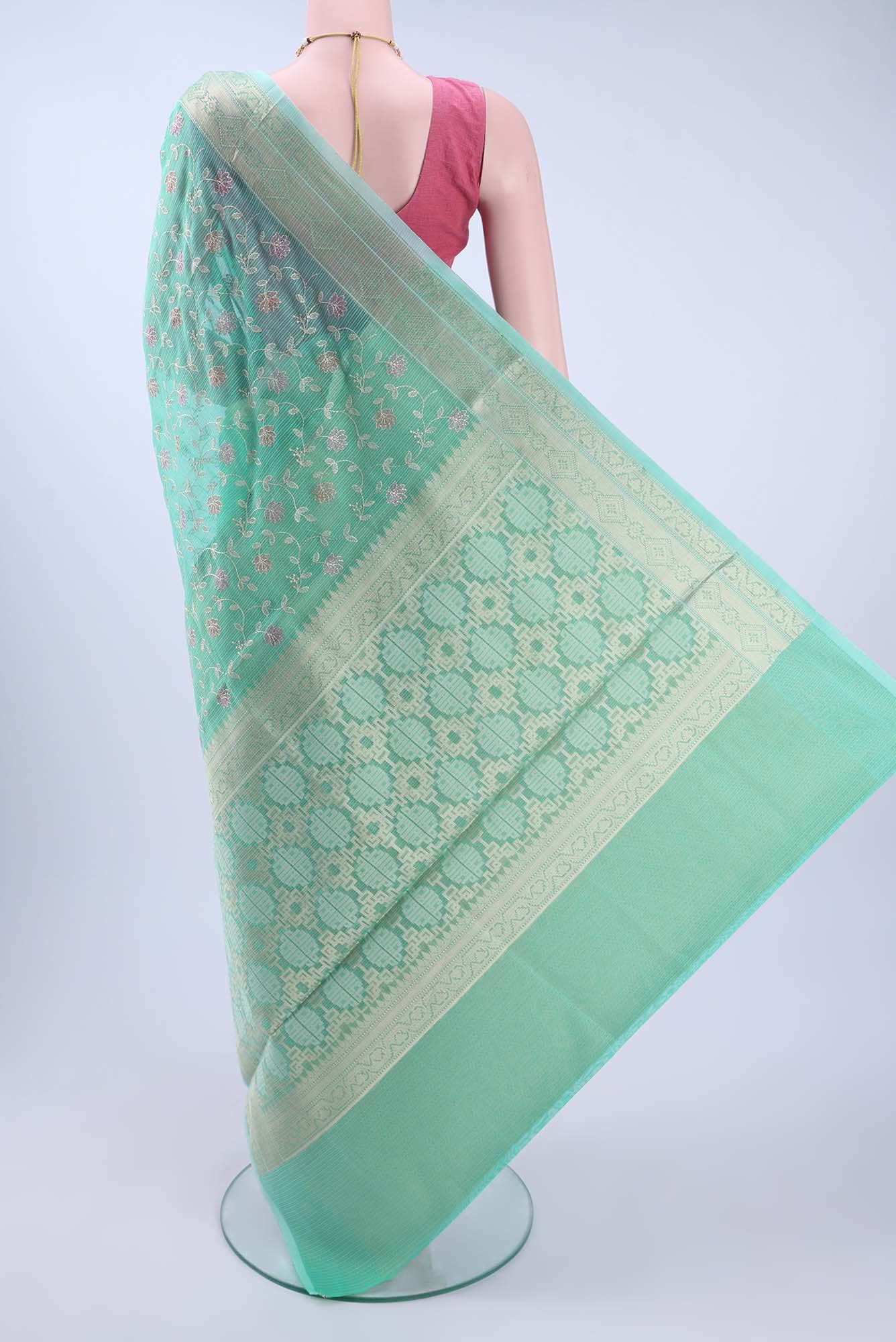 Sea Green Kota Cotton Saree - Image 2