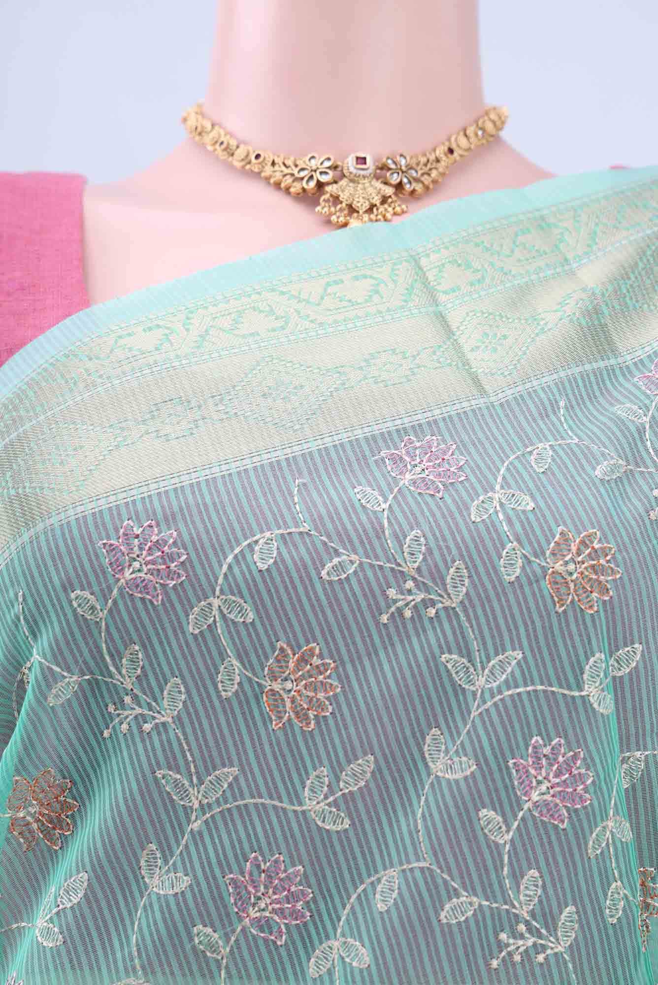Sea Green Kota Cotton Saree - Image 3