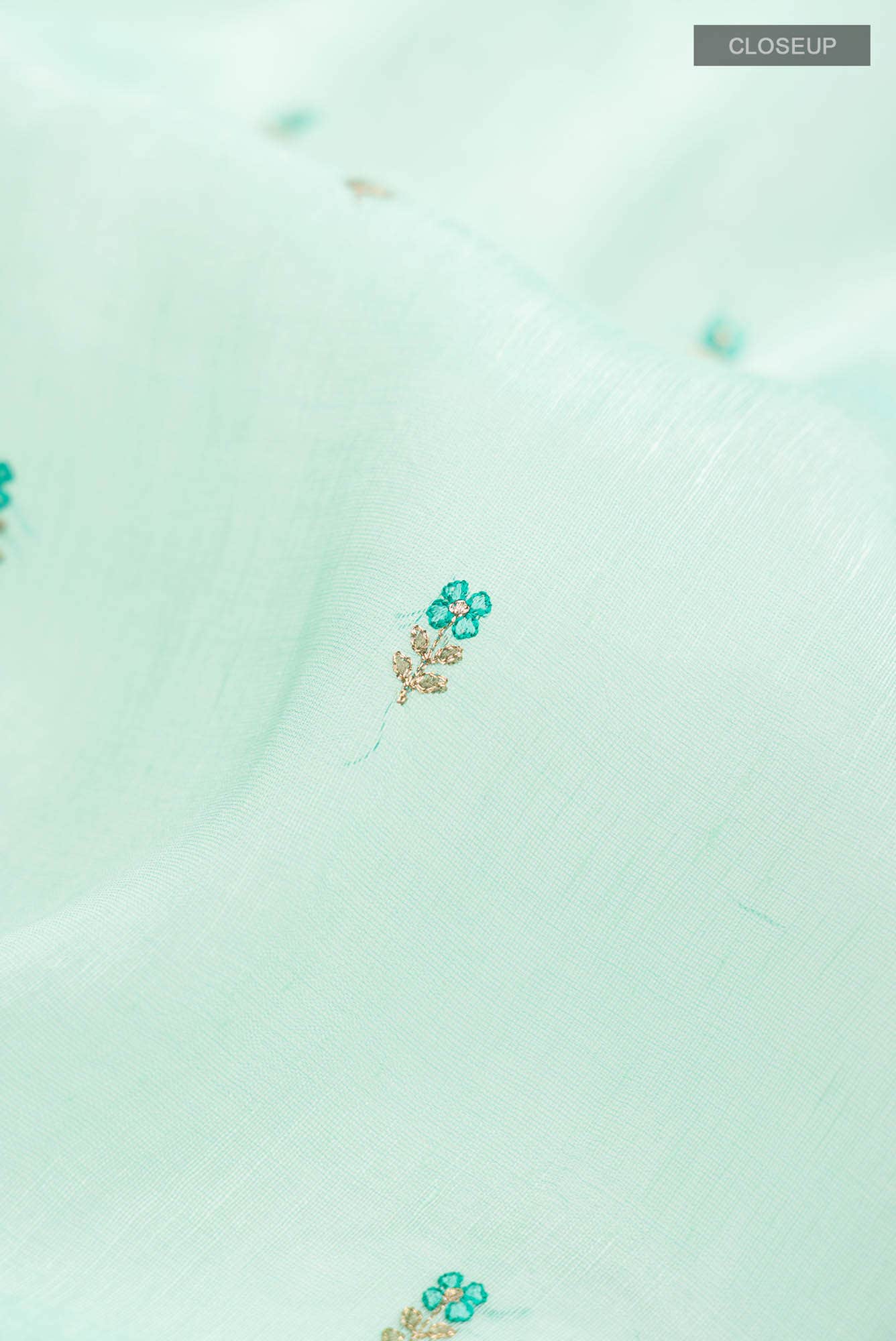Sea Green Linen Saree - Image 2