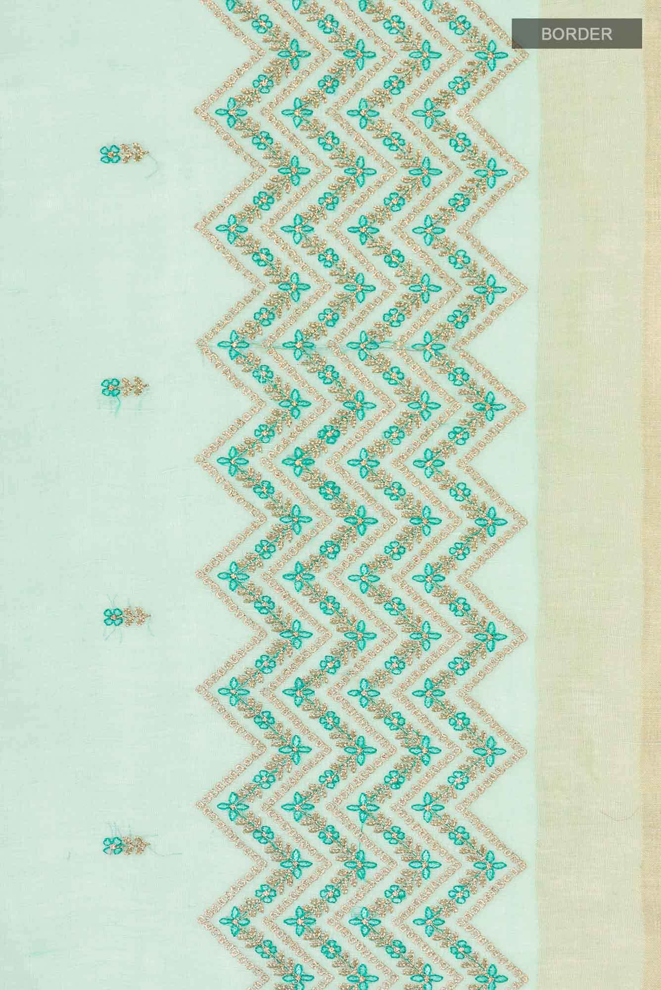 Sea Green Linen Saree - Image 4