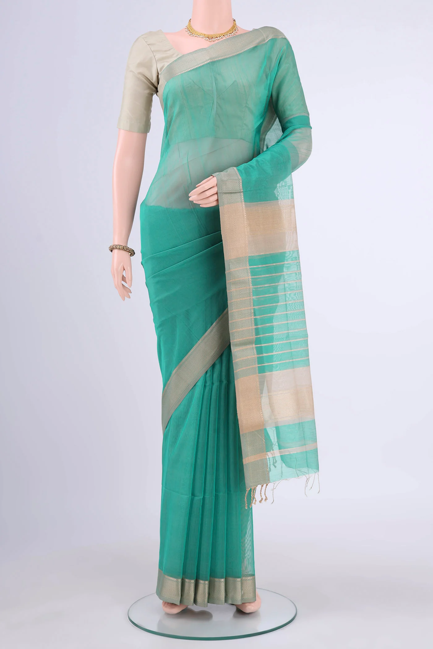 Sea Green Maheshwari Silk Cotton Saree