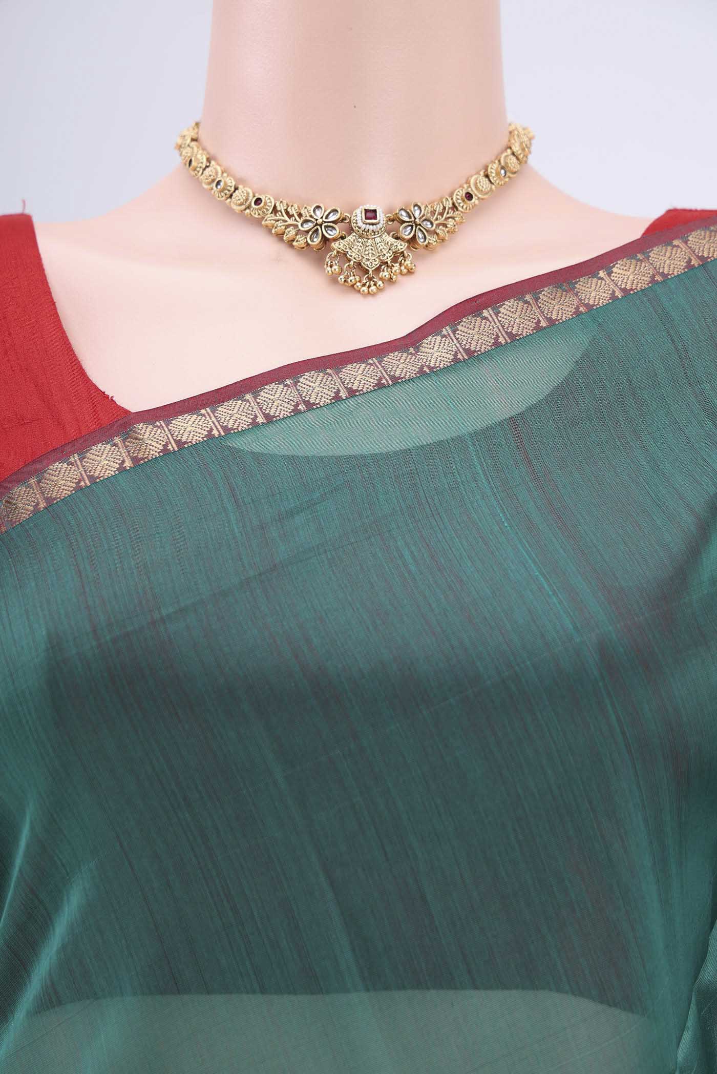 Sea Green Maheshwari Silk Cotton Saree - Image 2