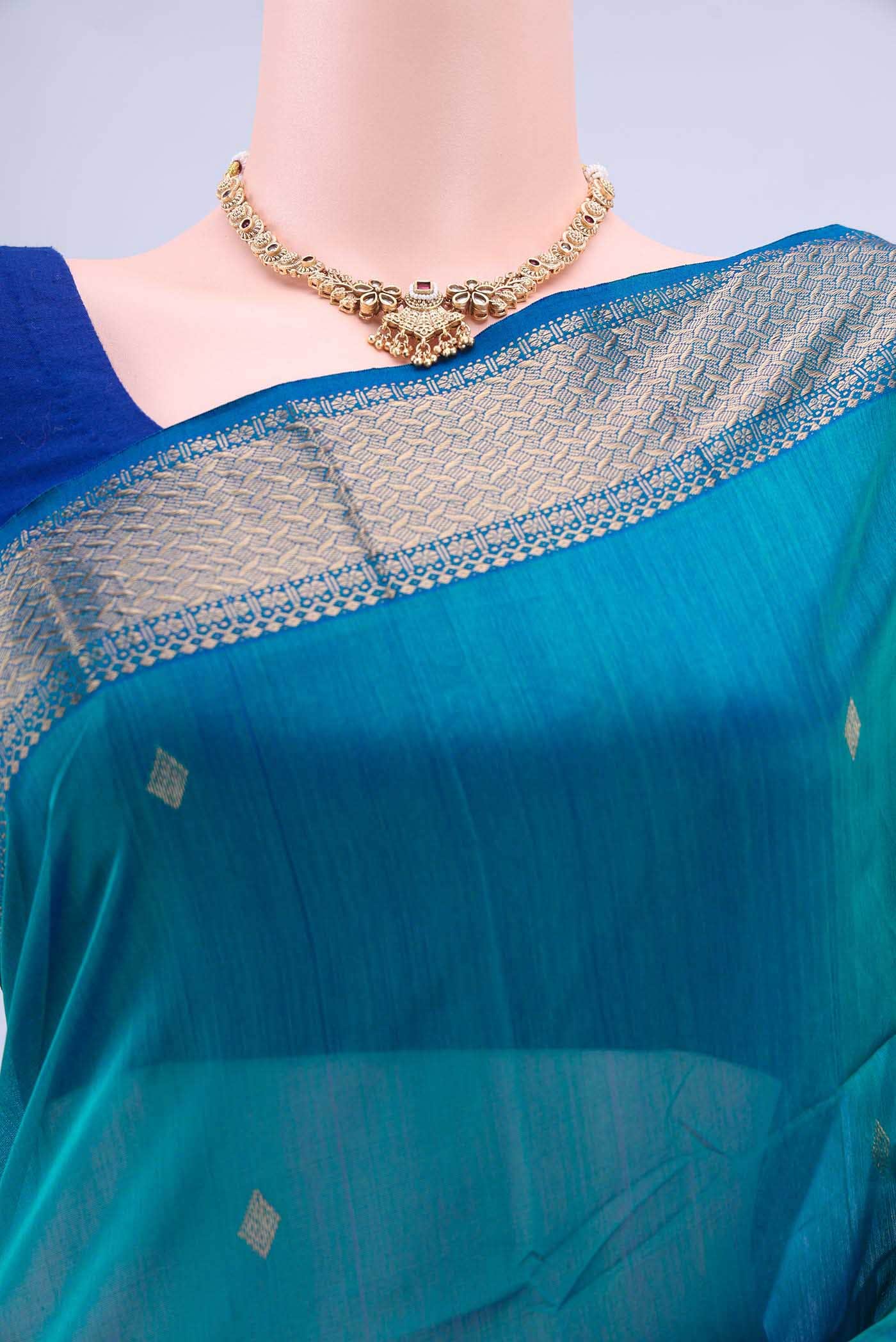 Sea Green Maheshwari Silk Cotton Saree - Image 3