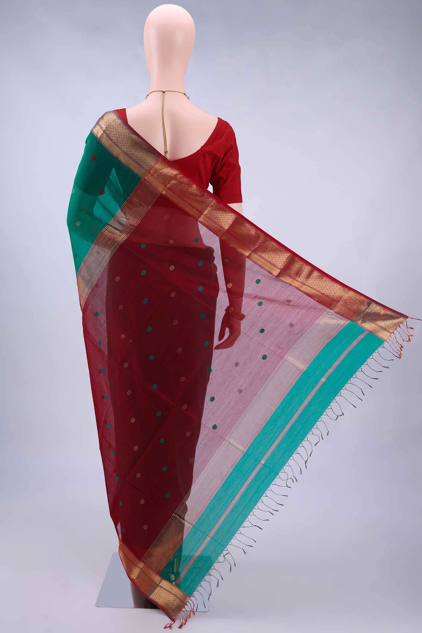 Sea Green Maheshwari Silk Cotton Saree - Image 2