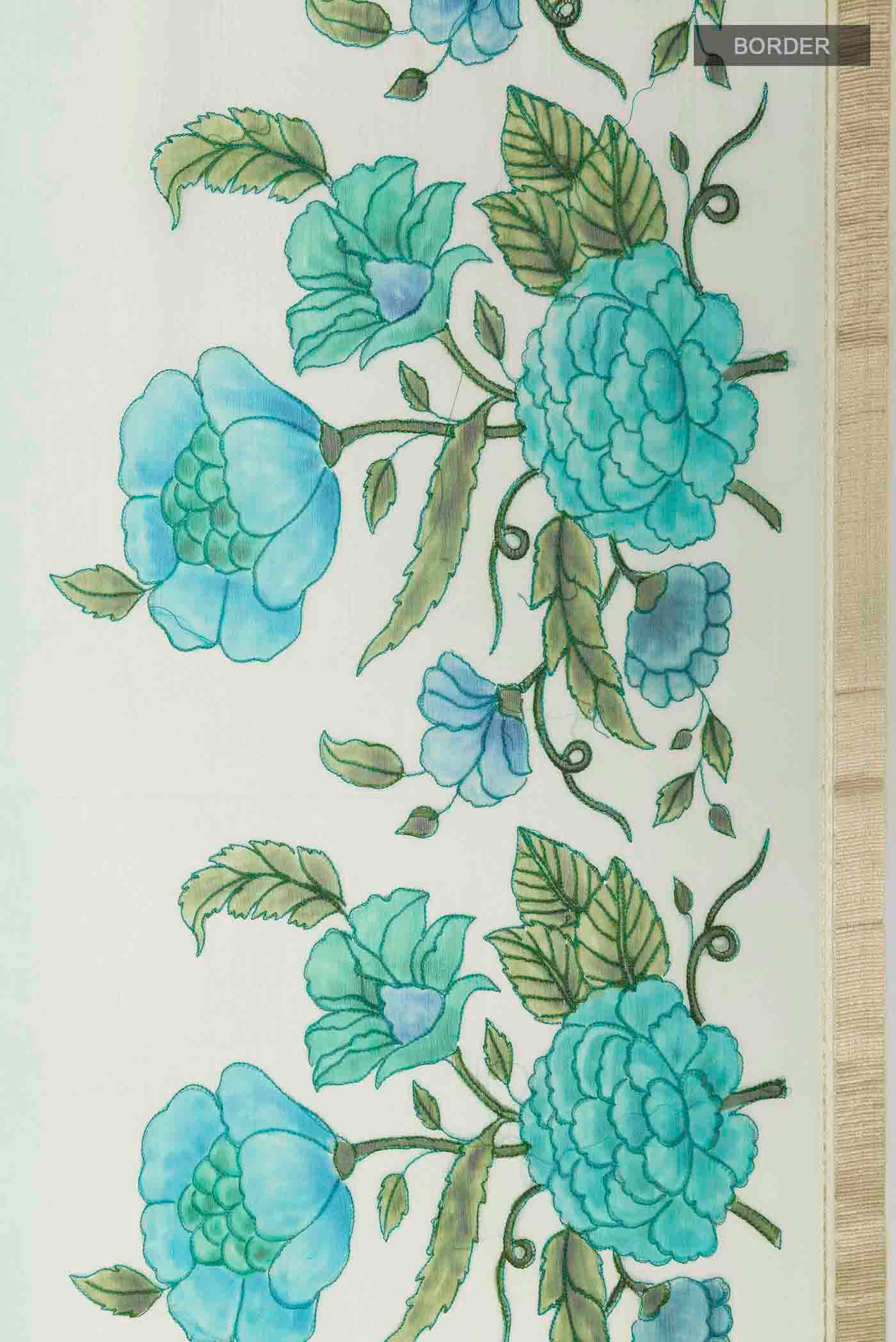 Sea Green Mysore Chiffon Saree - Image 3