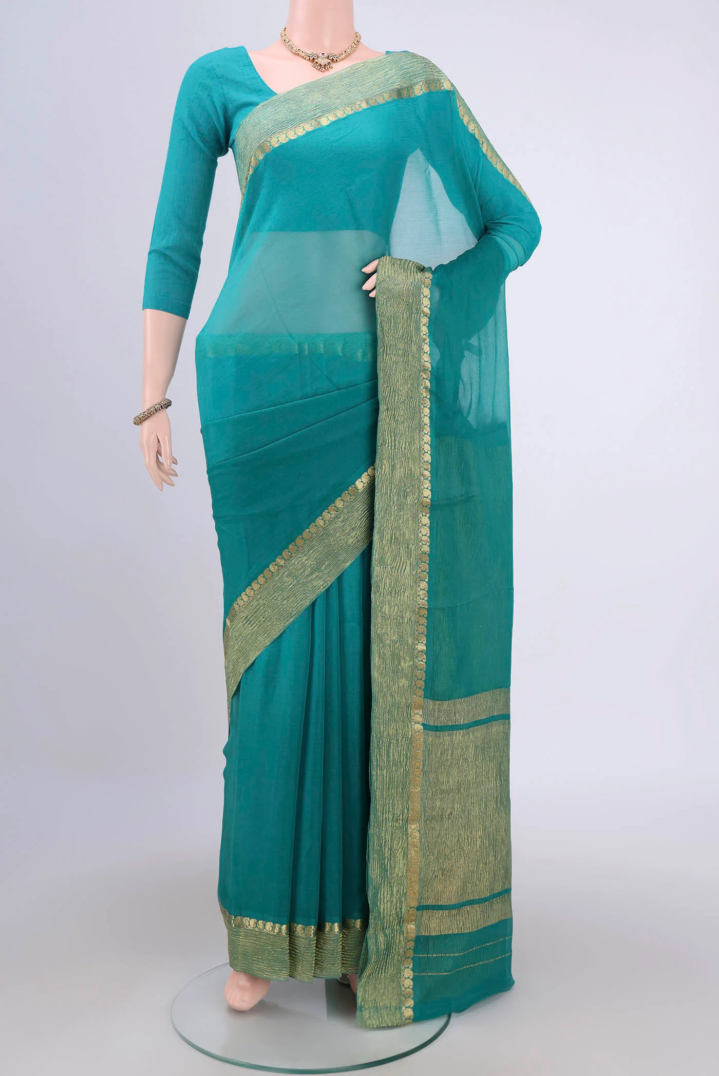 Sea Green Mysore Chiffon Saree