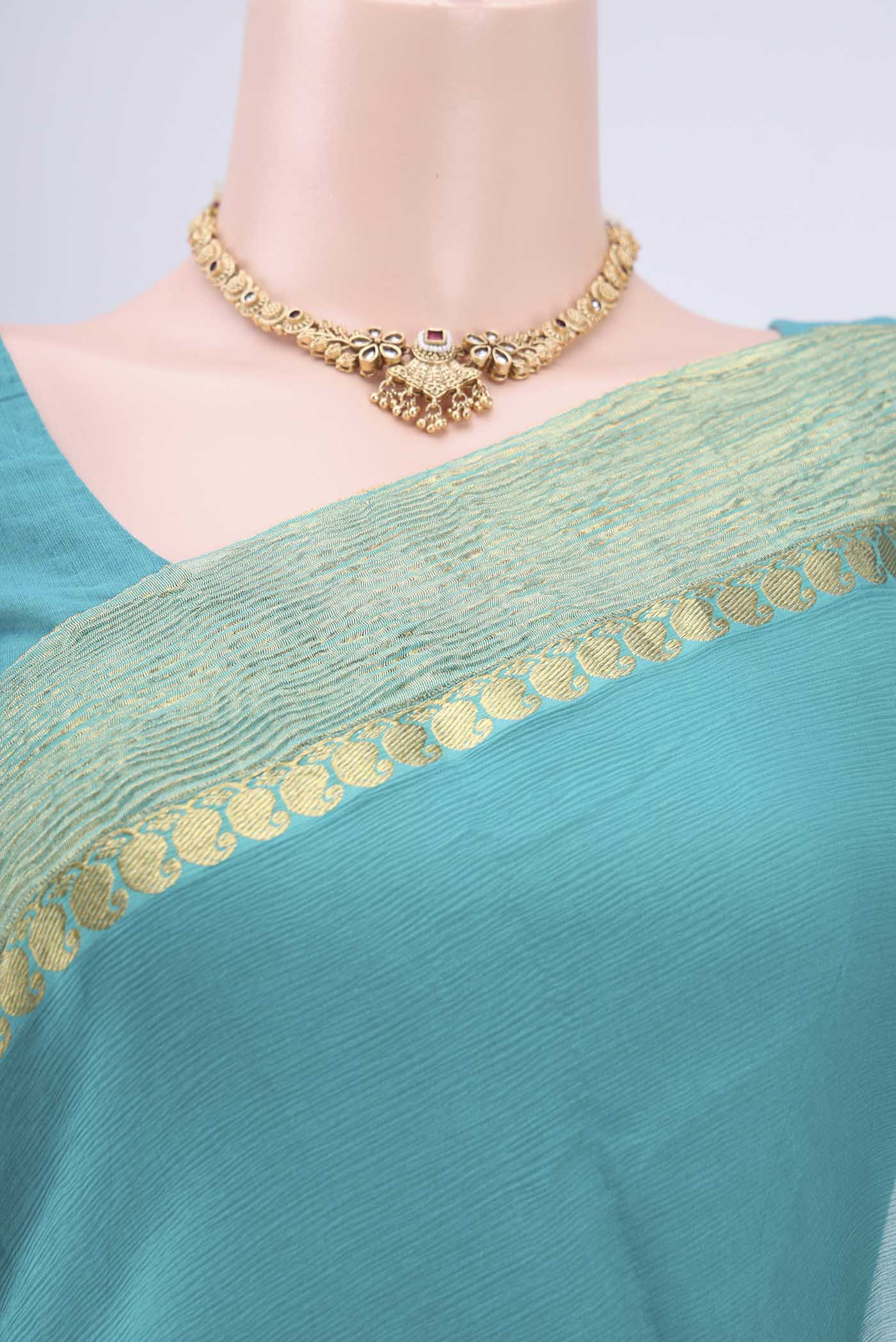 Sea Green Mysore Chiffon Saree - Image 2