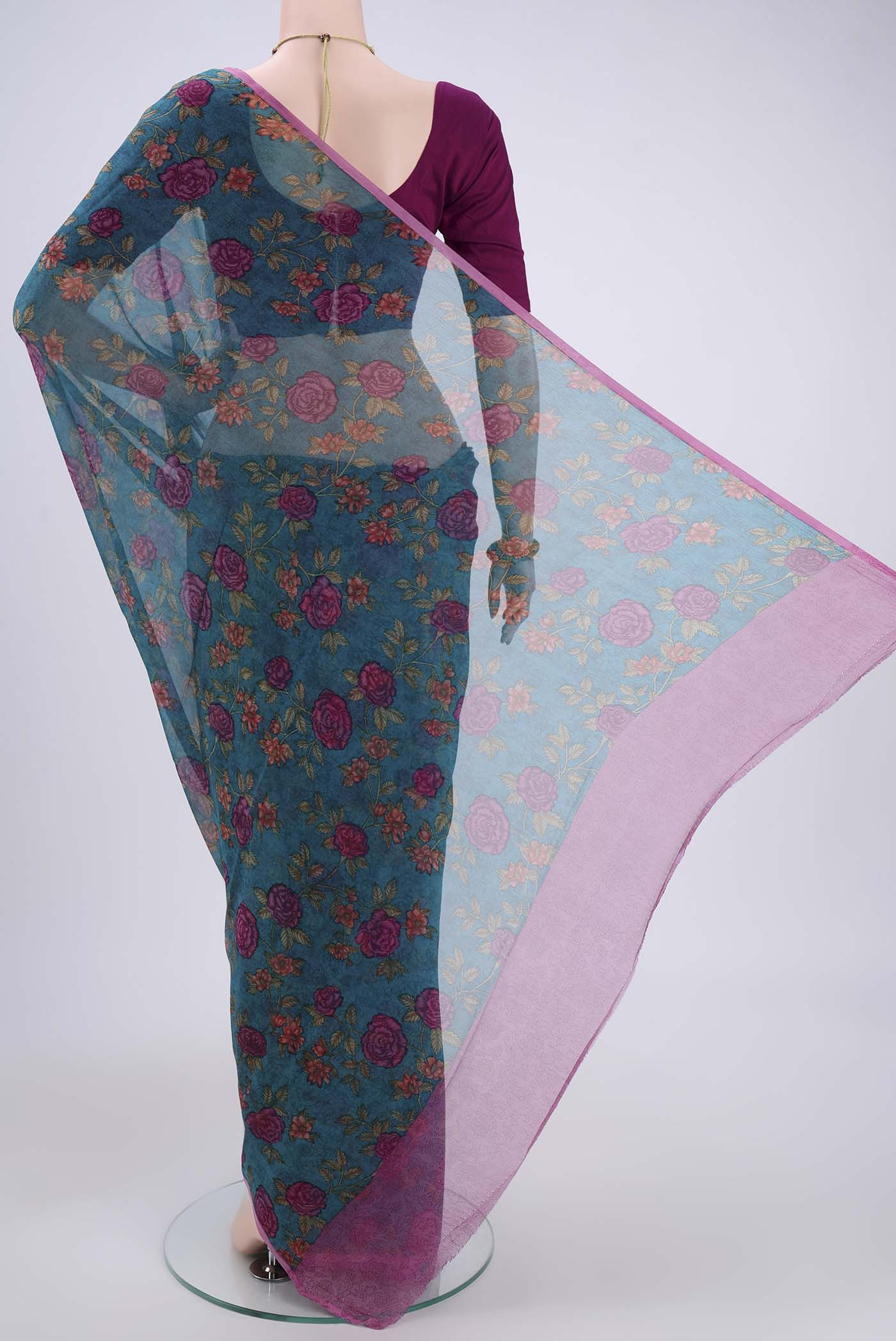Blue Mysore Chiffon Saree - Image 3