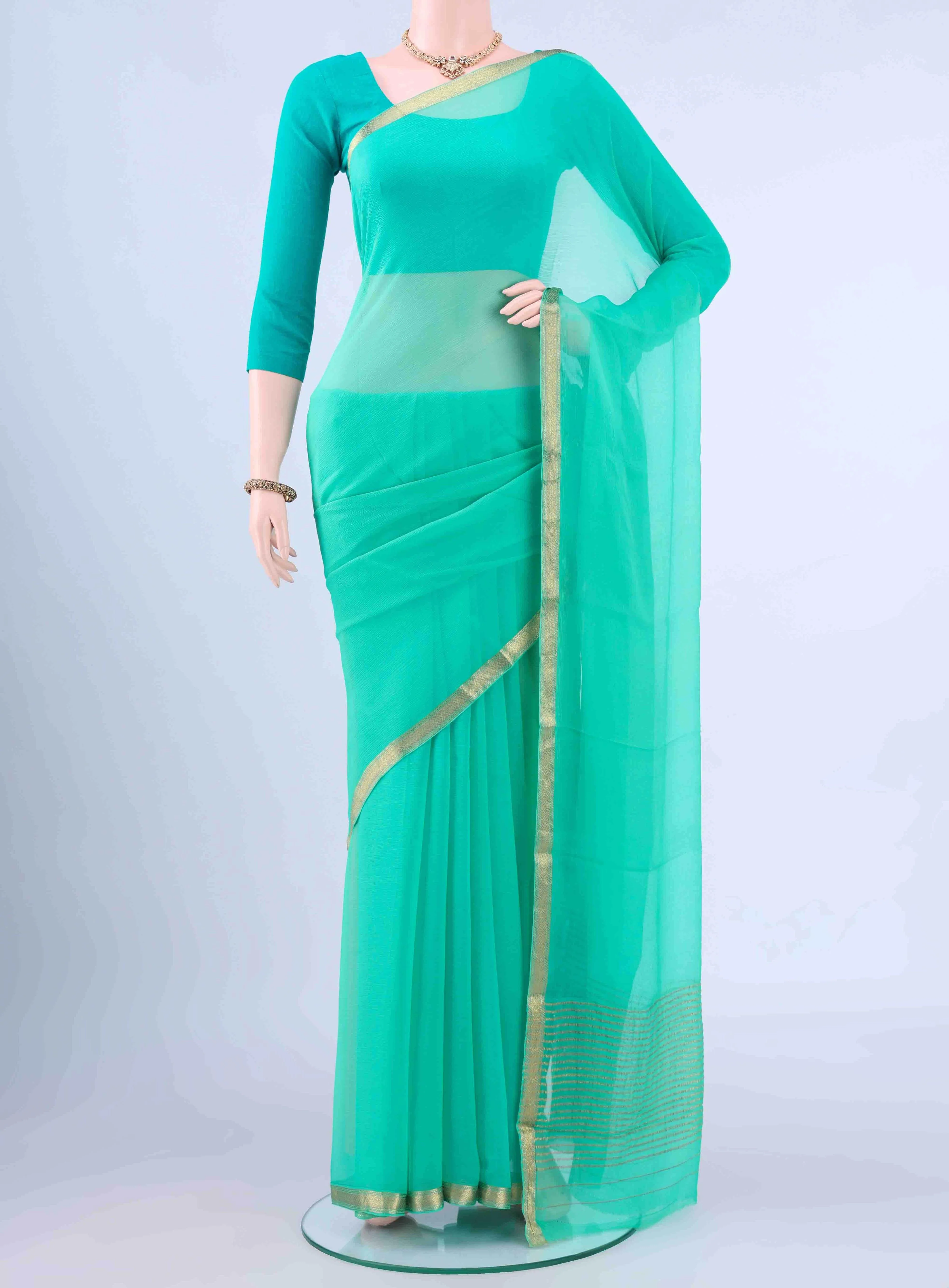Sea Green Mysore Chiffon Saree
