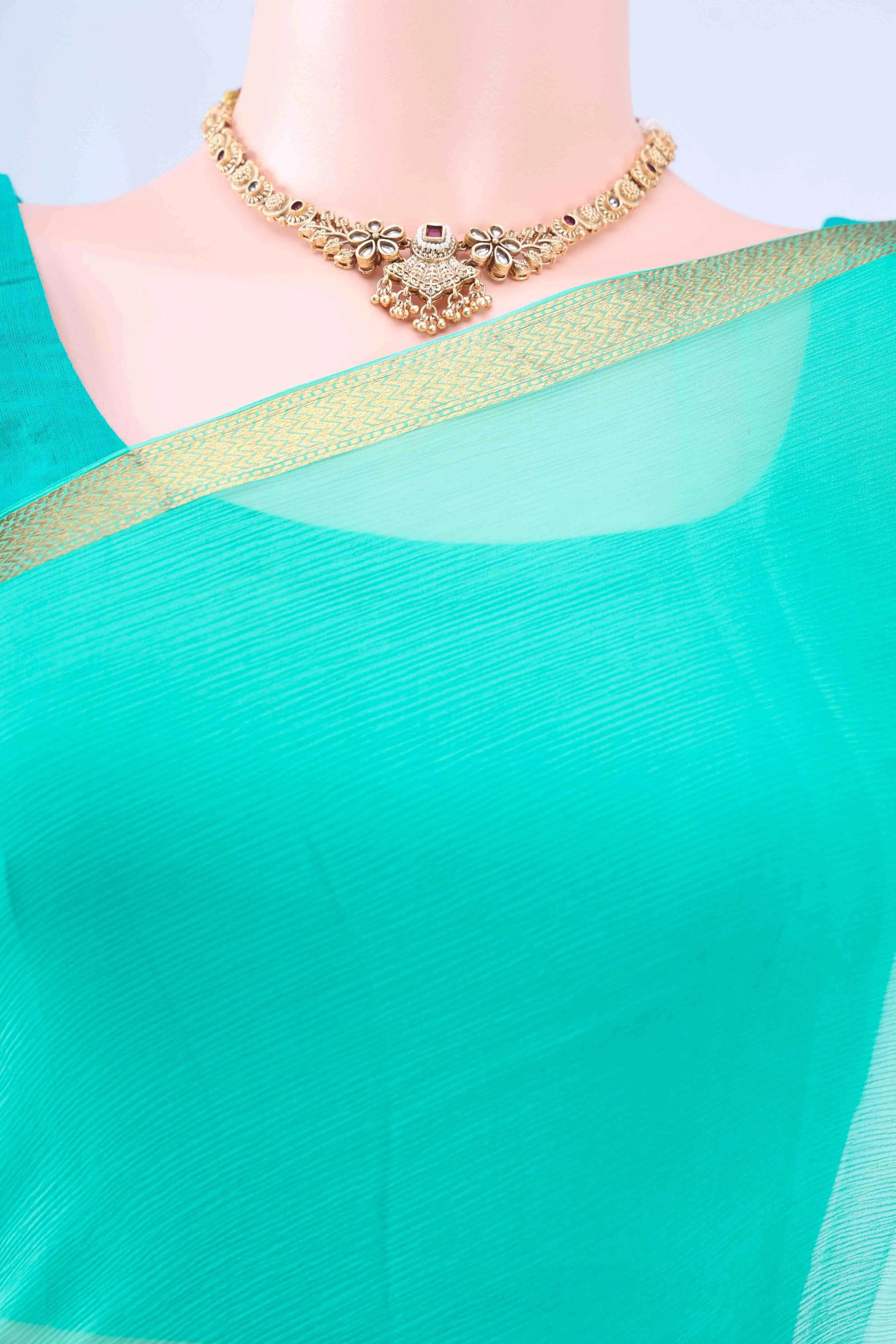 Sea Green Mysore Chiffon Saree - Image 3
