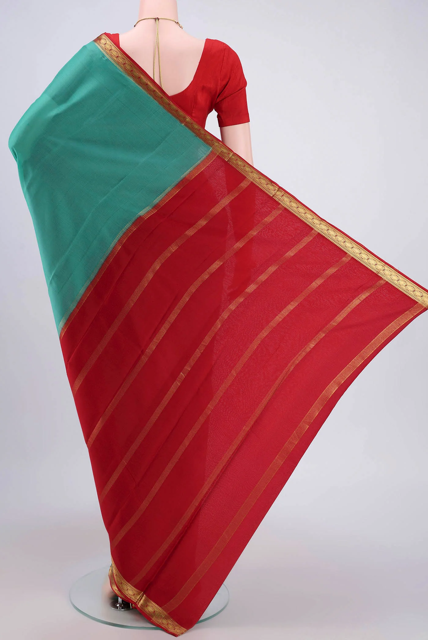 Sea Green Mysore Crepe Saree - Image 3