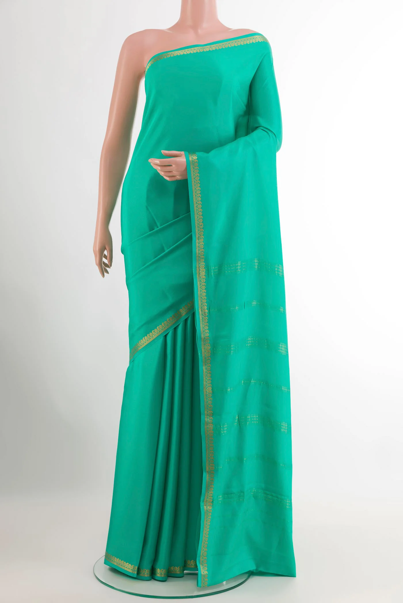 Sea Green Mysore Crepe Saree