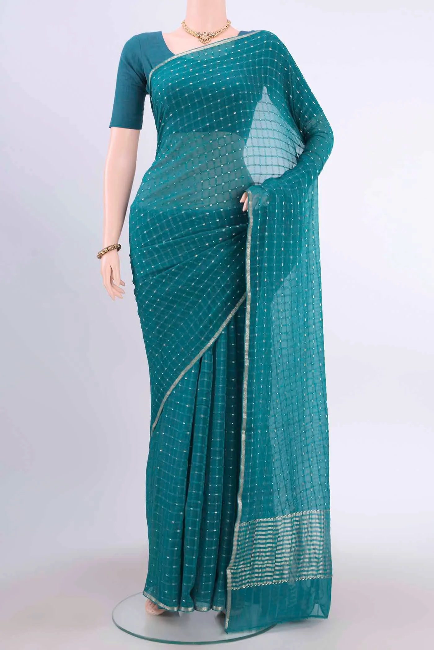 Turquoise Mysore Chiffon Saree