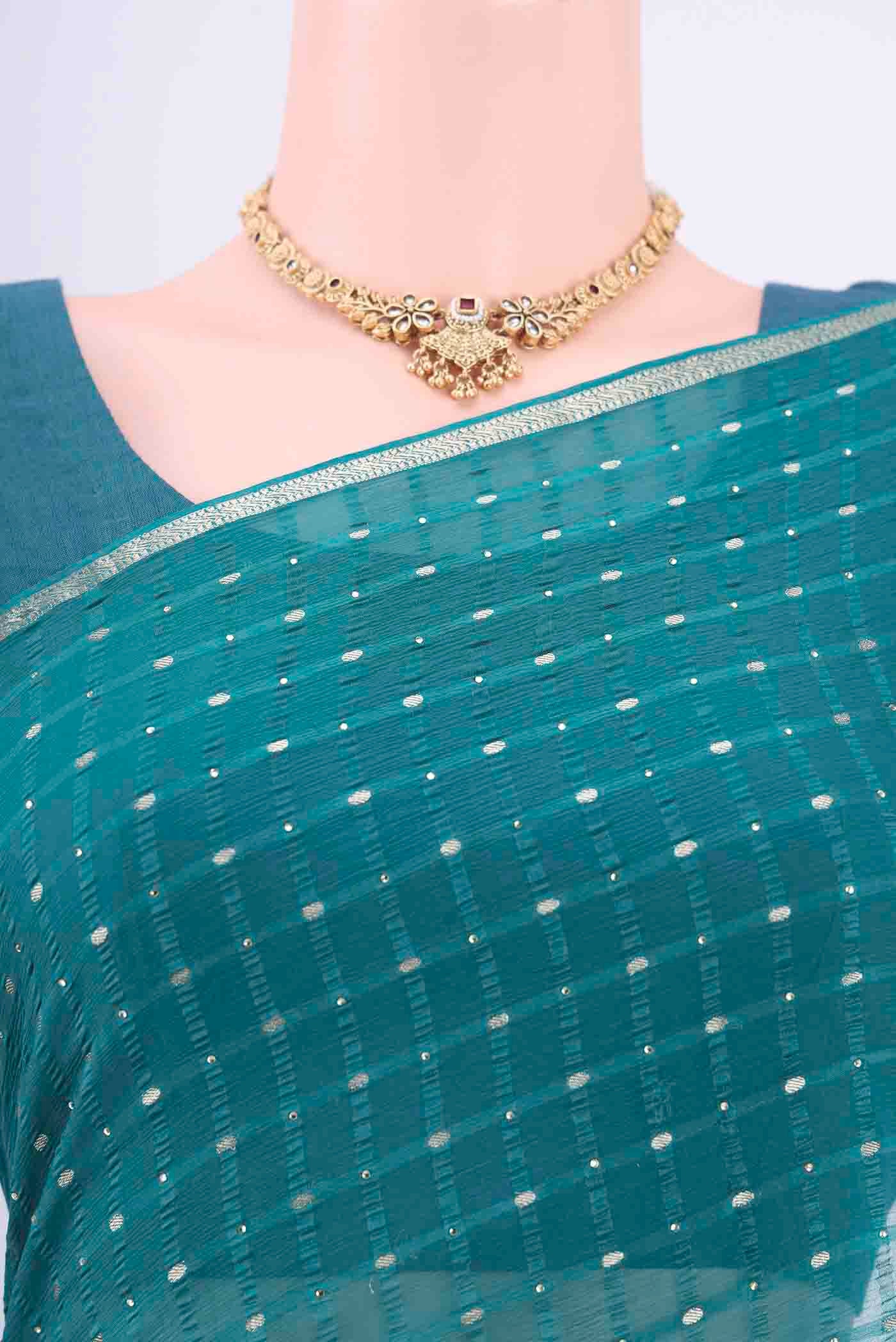 Turquoise Mysore Chiffon Saree - Image 2