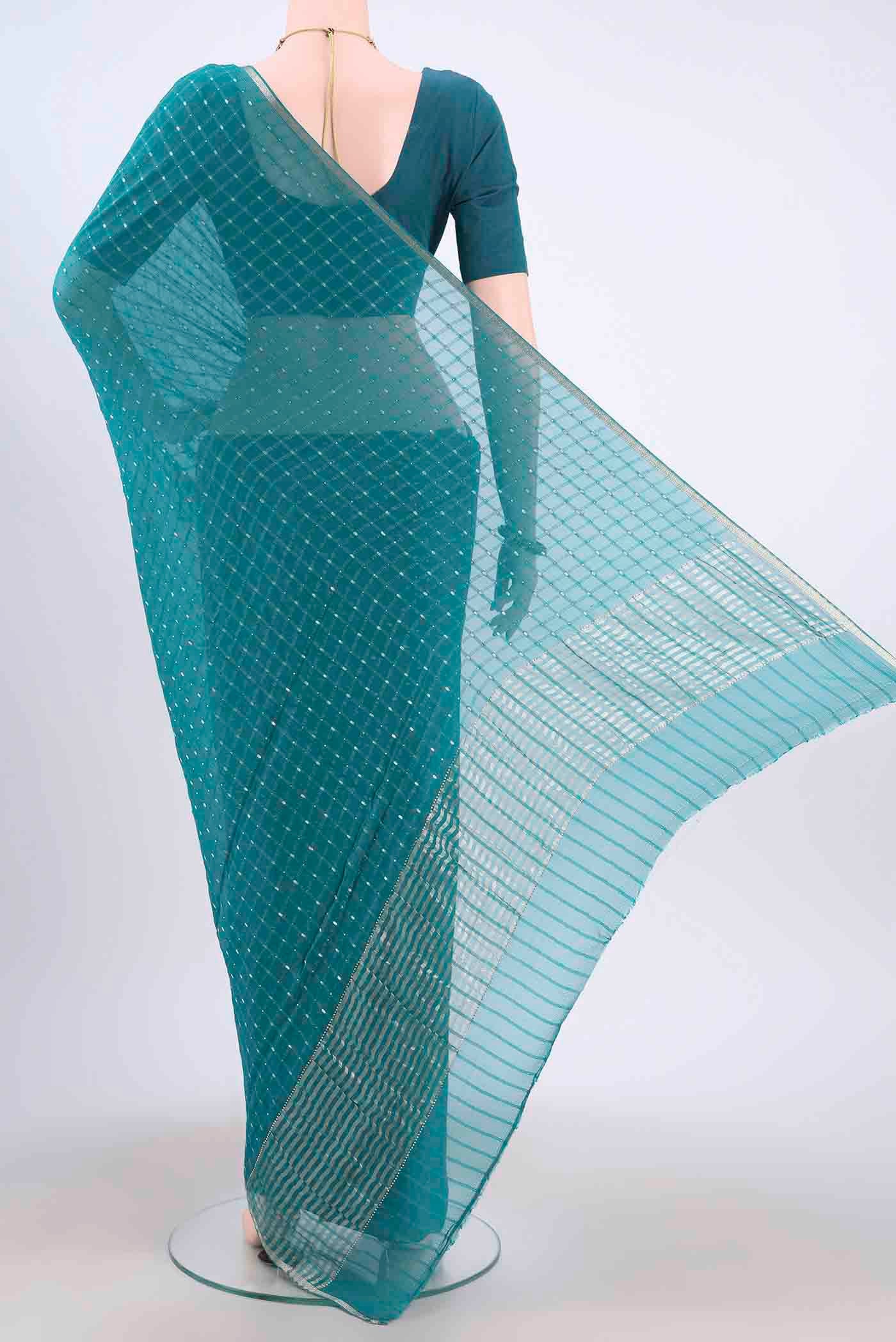Turquoise Mysore Chiffon Saree - Image 3