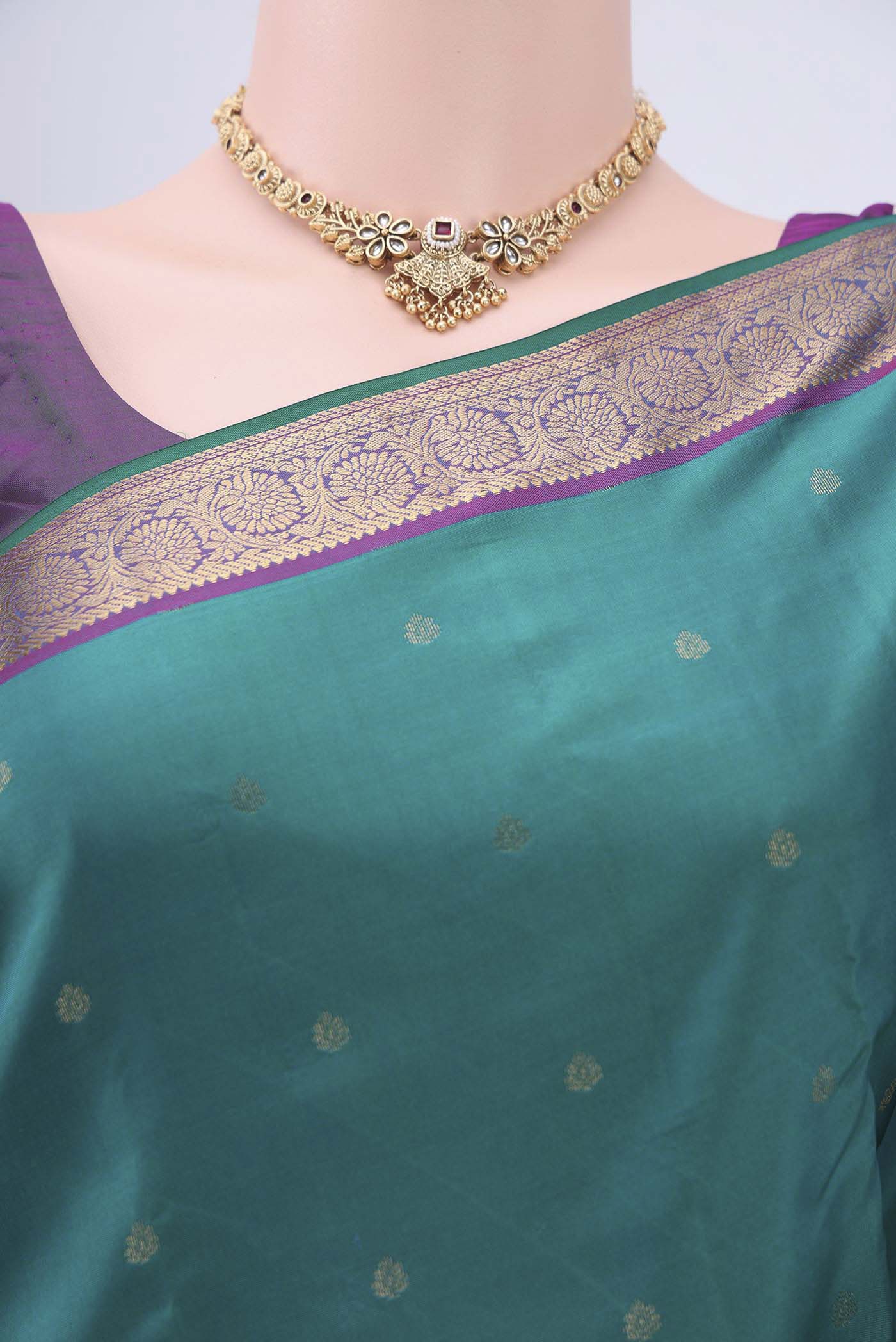 Sea Green Nangavalli Silk [ Salem ] Saree - Image 2