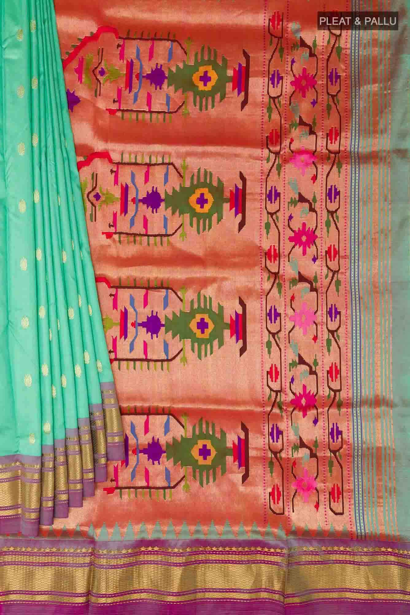Sea Green Paithani Silk Saree - Image 2