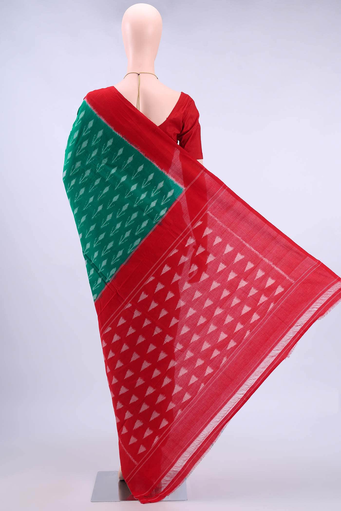 Sea Green Pochampally Cotton Saree - Image 2