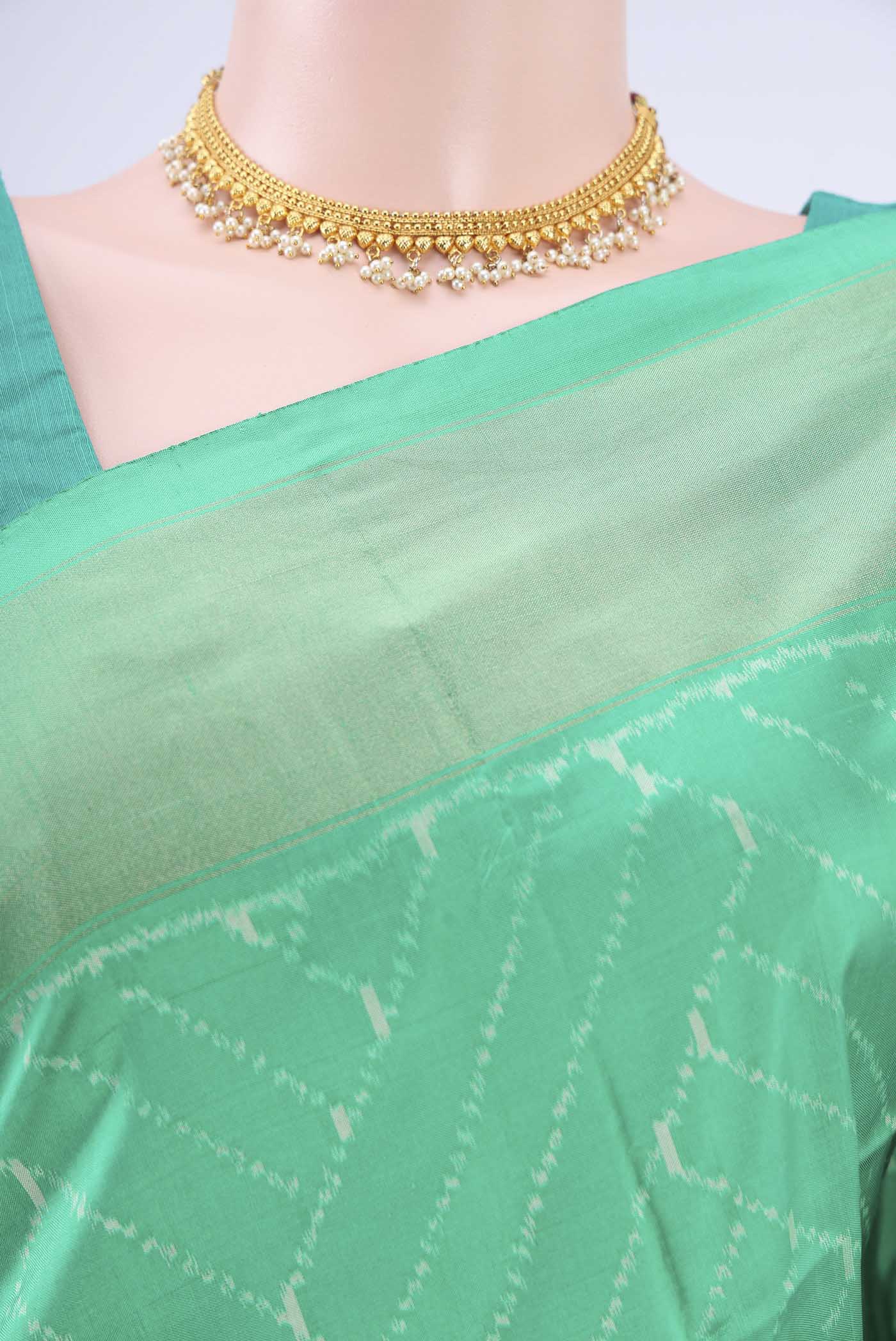 Sea Green Pochampally Silk Saree - Image 2