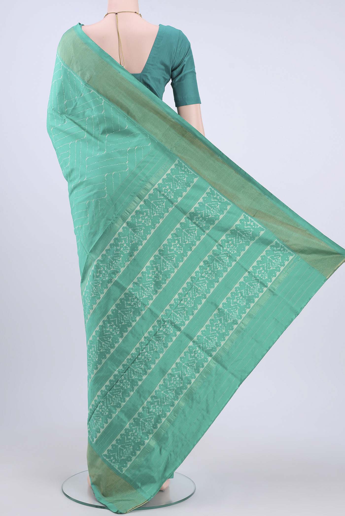 Sea Green Pochampally Silk Saree - Image 3