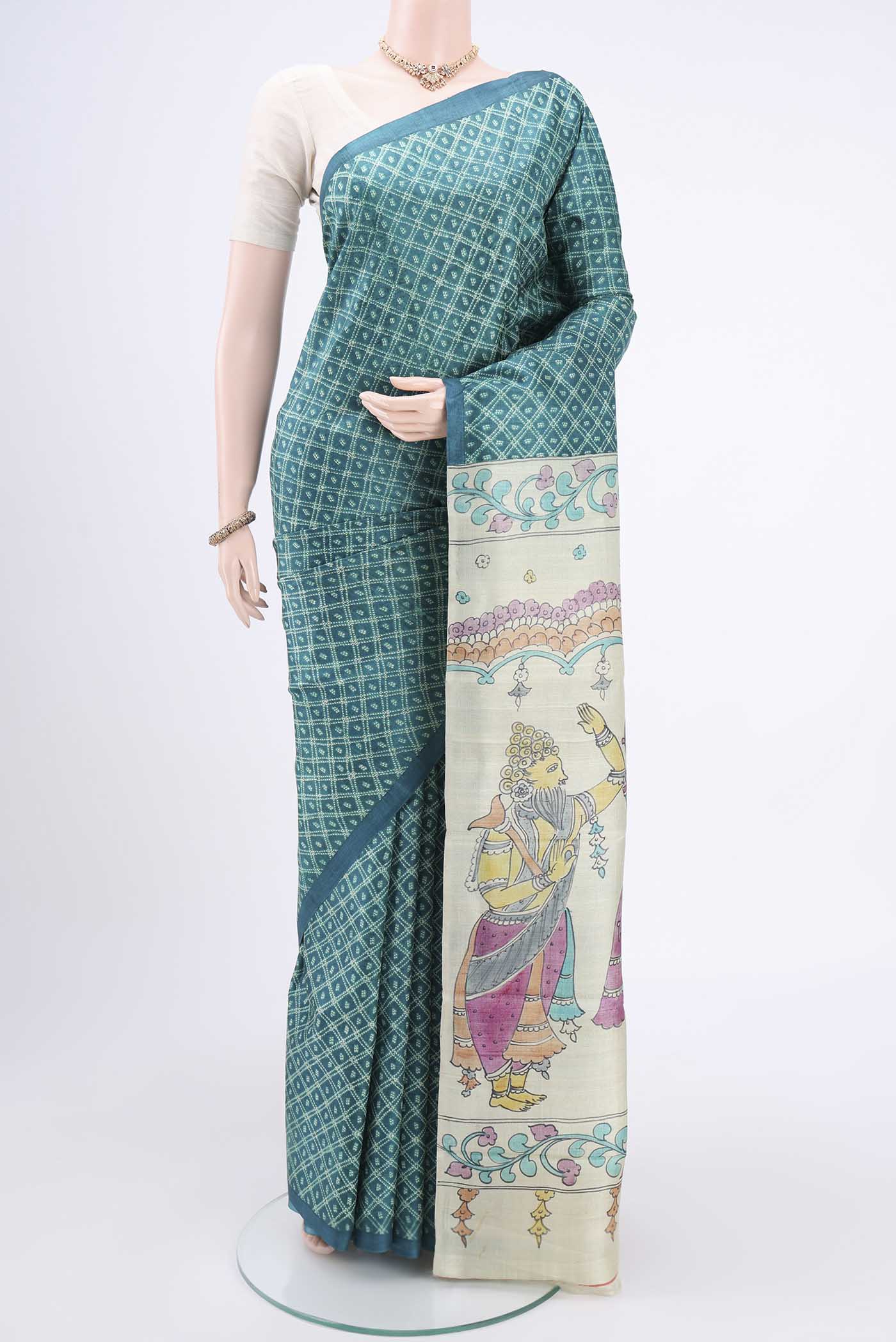 Sea Green Printed Silk Saree