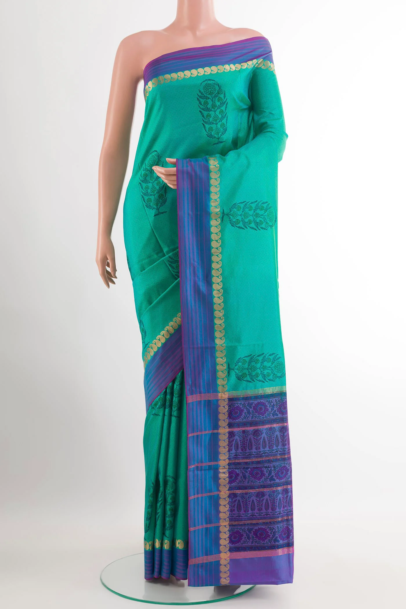 Sea Green Printed Silk Saree