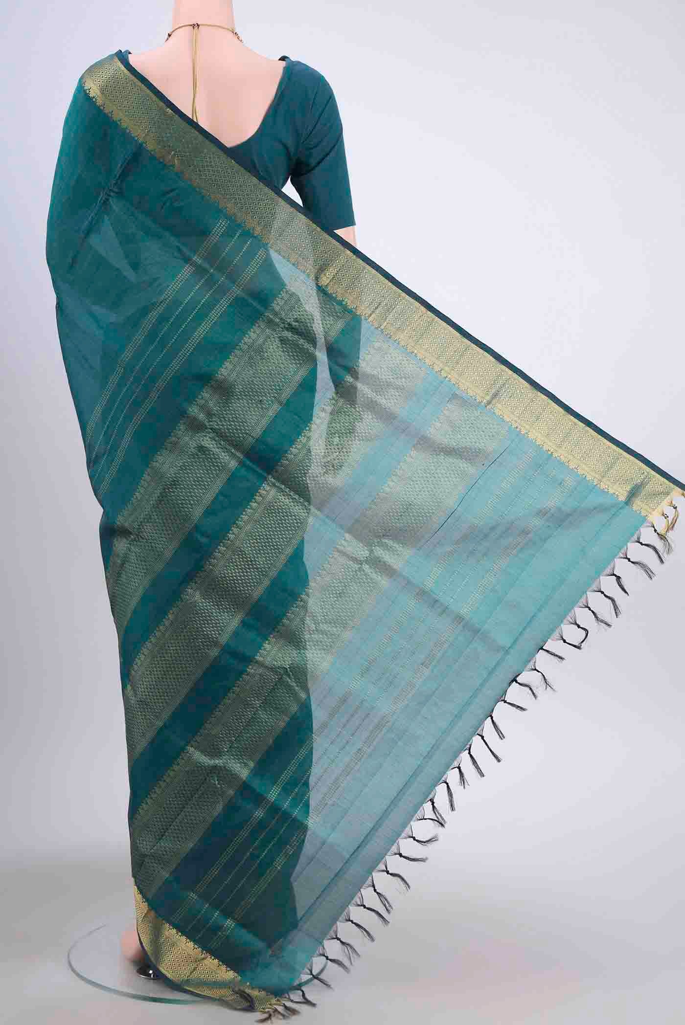 Sea Green Silk Cotton Saree - Image 3