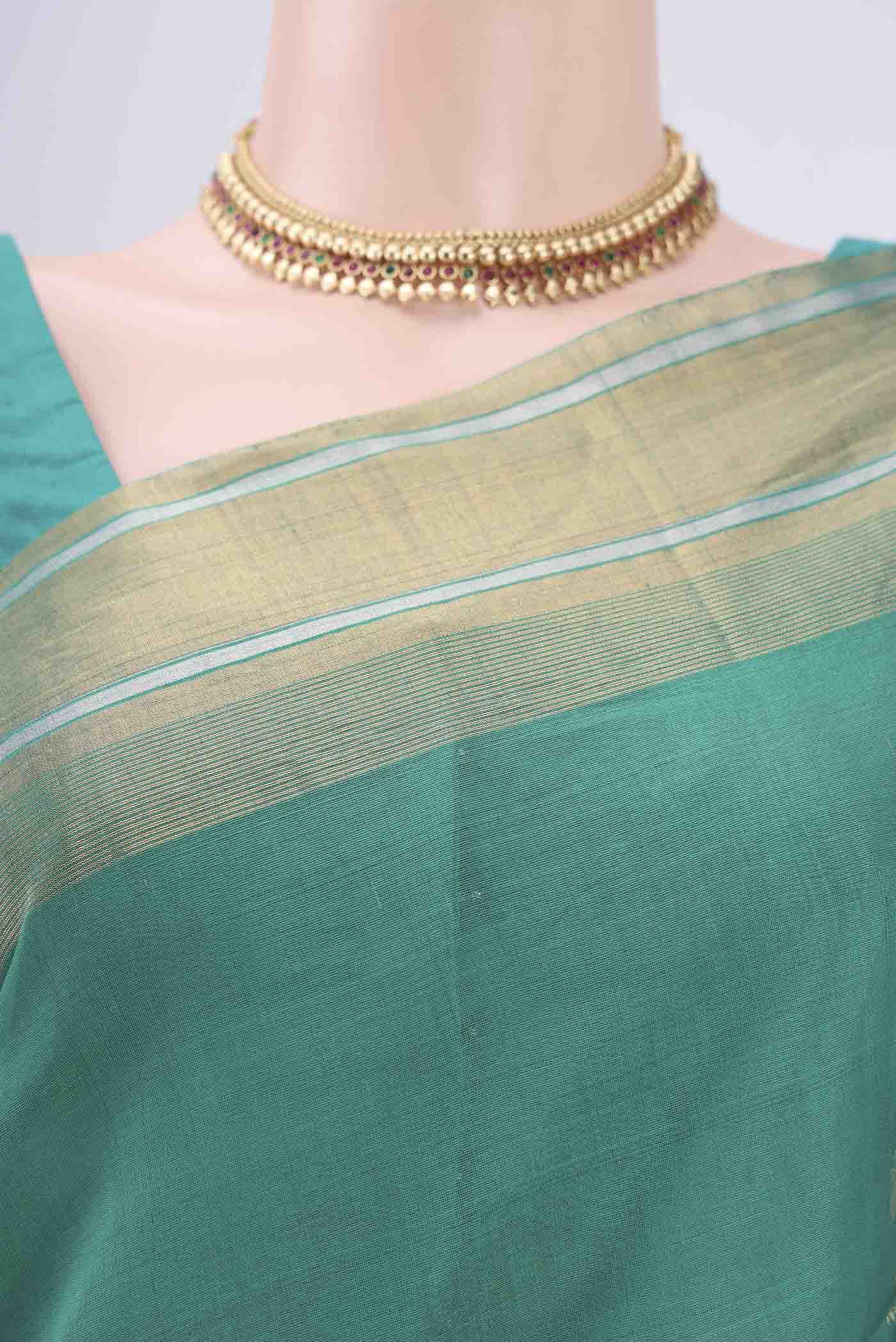 Sea Green Silk Cotton Saree - Image 2