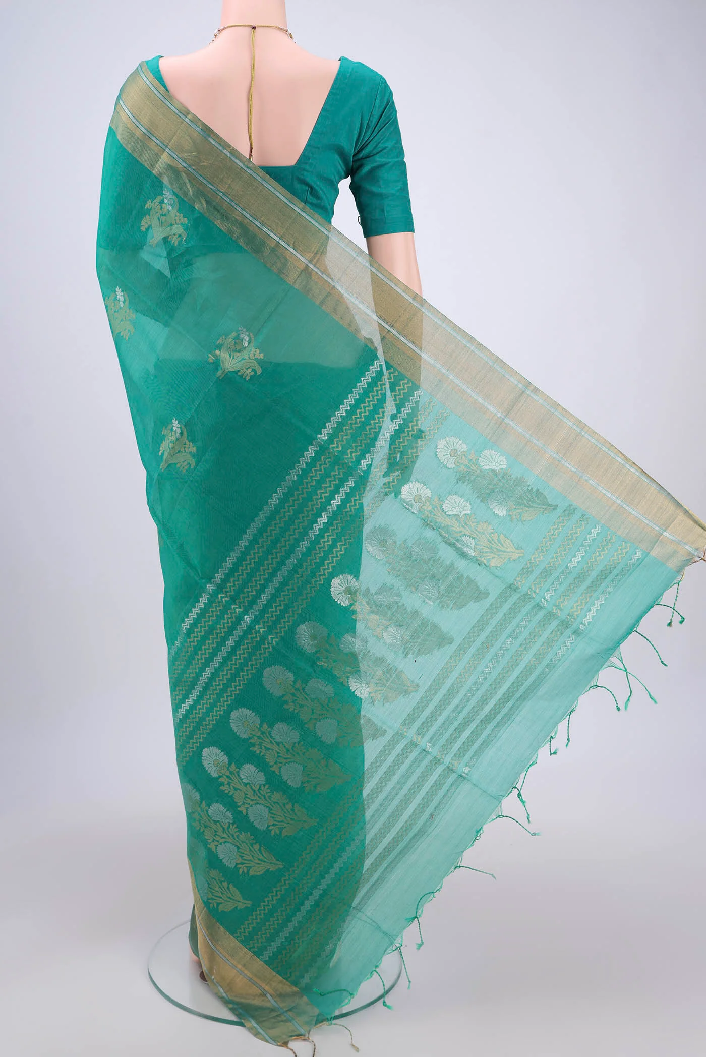 Sea Green Silk Cotton Saree - Image 3