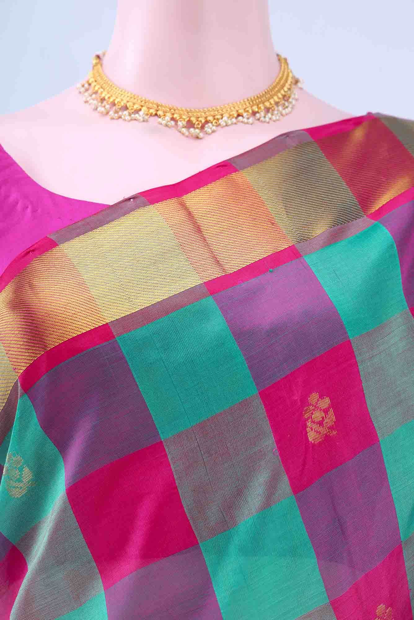 Sea Green Silk Cotton Saree - Image 2