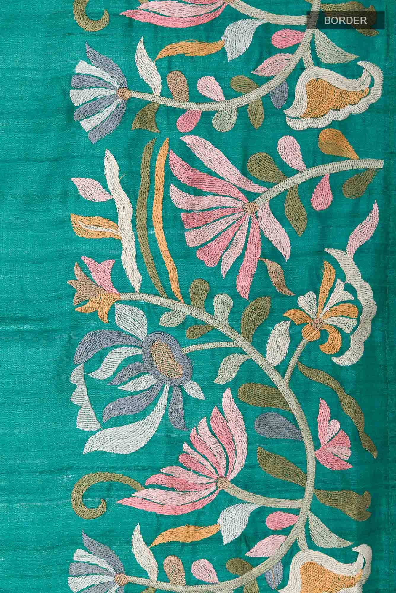 Sea Green Tussar Saree - Image 4