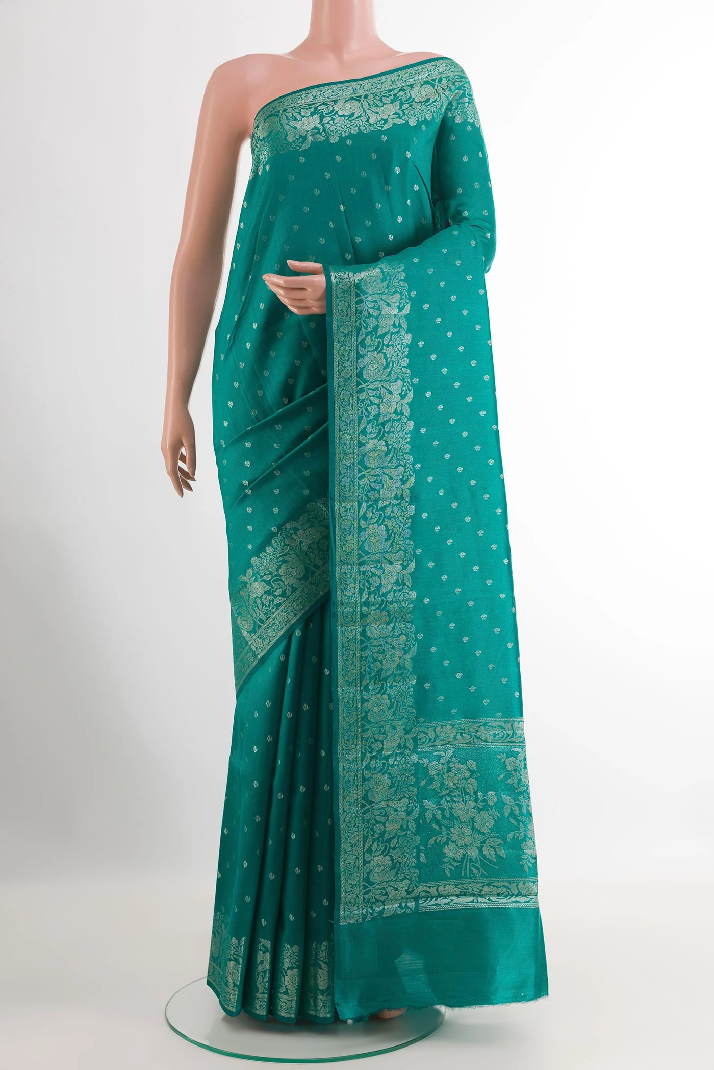 Sea Green Banarasi Raw Silk Saree