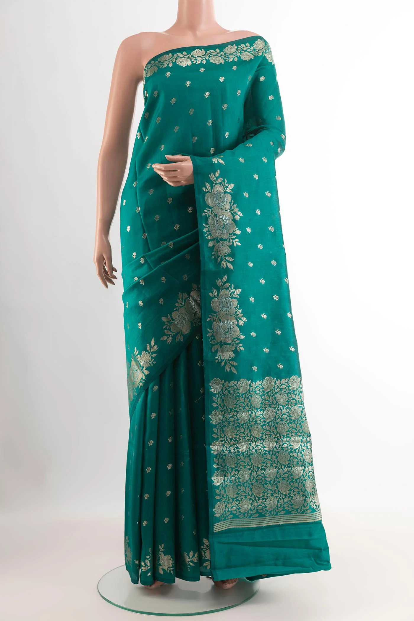 Sea Green Banarasi Raw Silk Saree