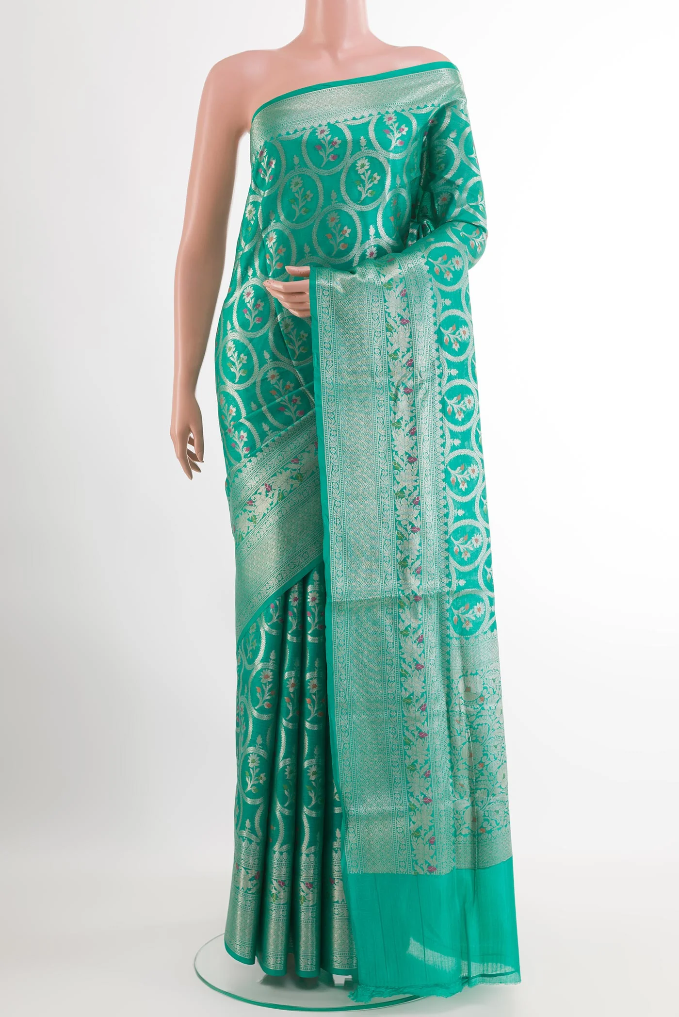 Sea Green Banarasi Raw Silk Saree