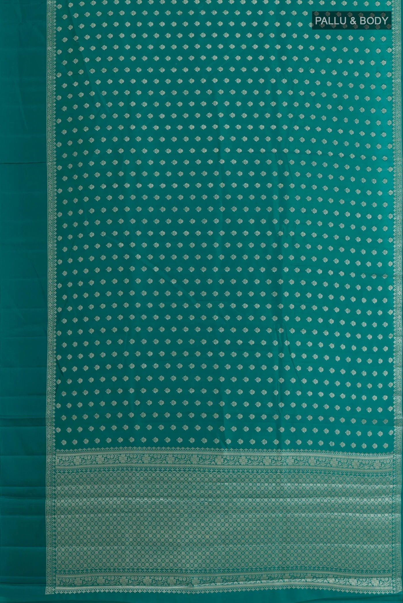 Teal Banarasi Raw Silk Saree - Image 3