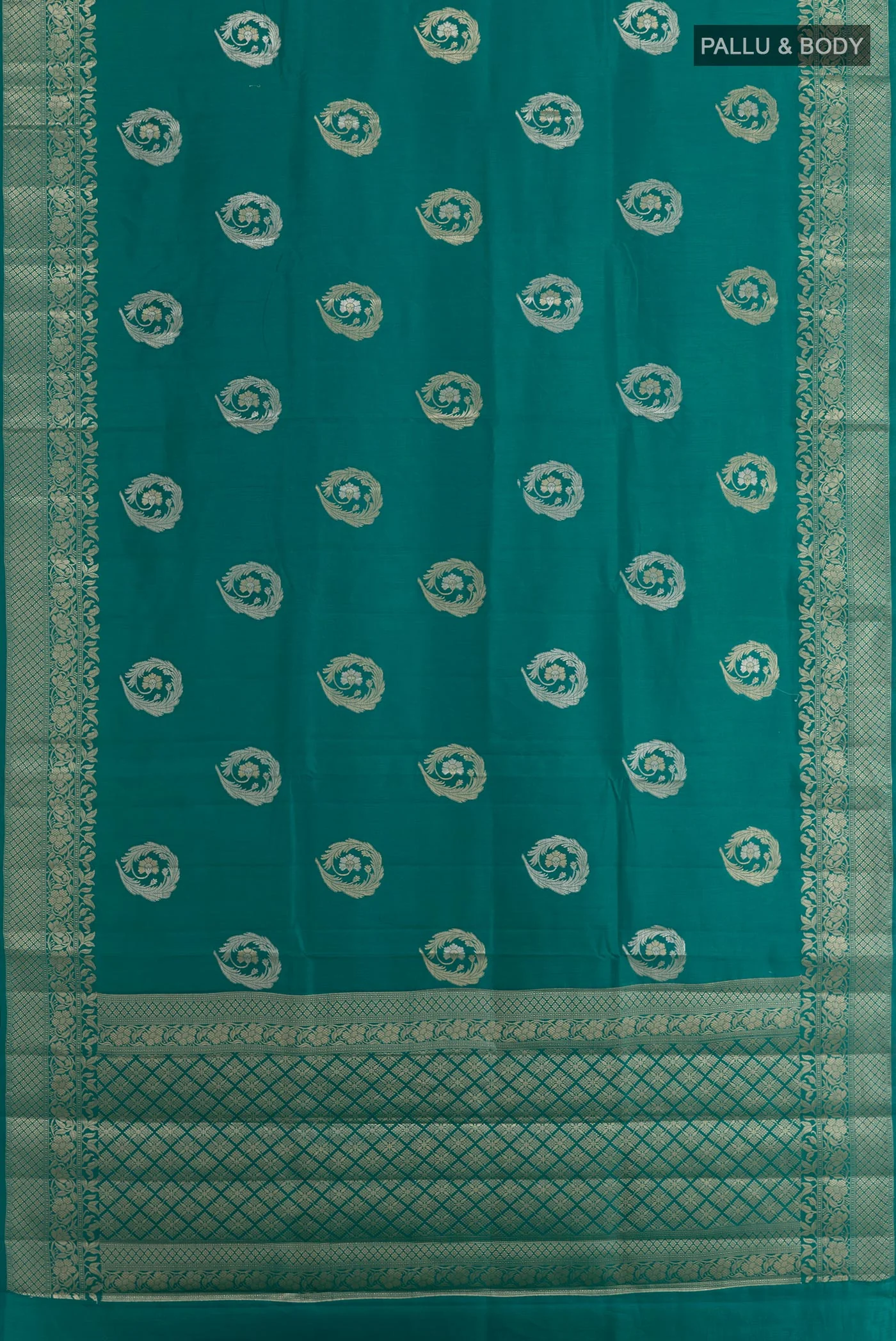 Teal Banarasi Raw Silk Saree - Image 3