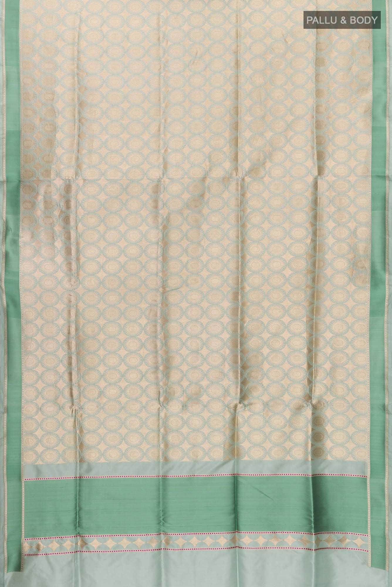 Shimmer Soleil-Sage Green Banarasi Silk Saree - Image 7