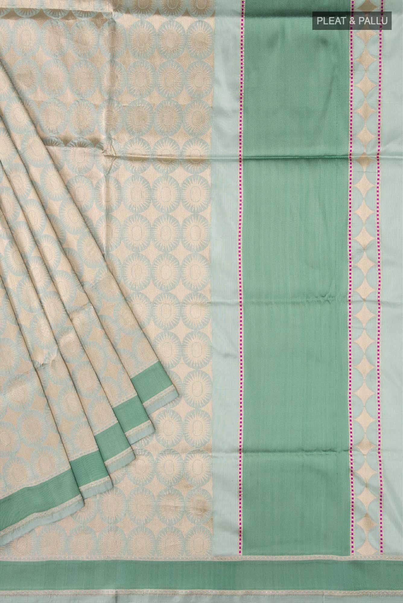 Shimmer Soleil-Sage Green Banarasi Silk Saree - Image 8