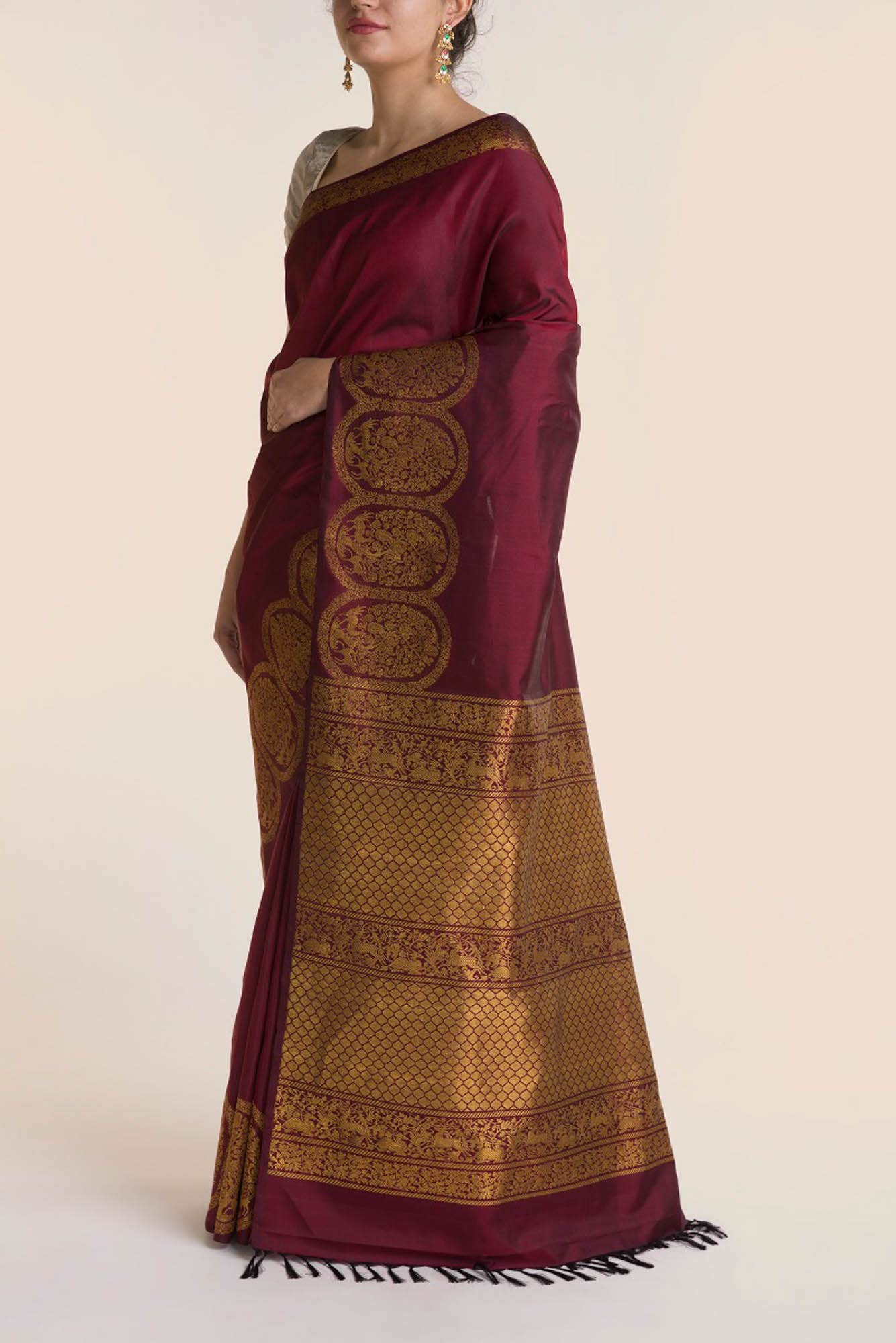 Shringar-Maroon Kanchipuram Silk Saree - Image 4