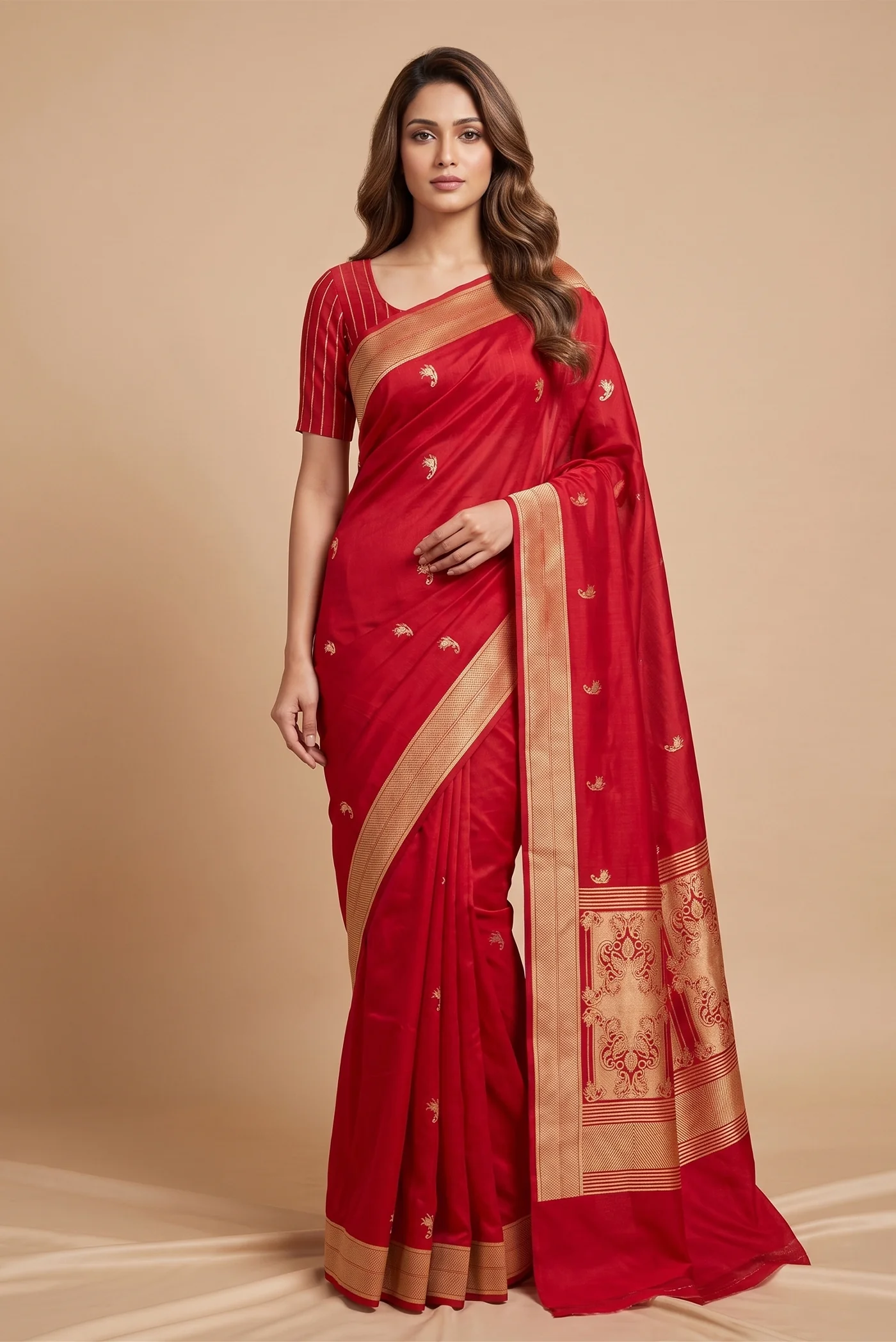 Shyama-Red Banarasi Katan Silk Saree