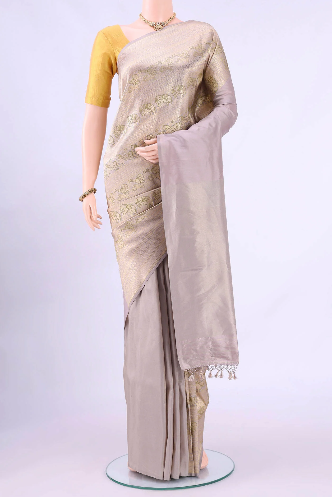 Silver Banarasi Silk Saree
