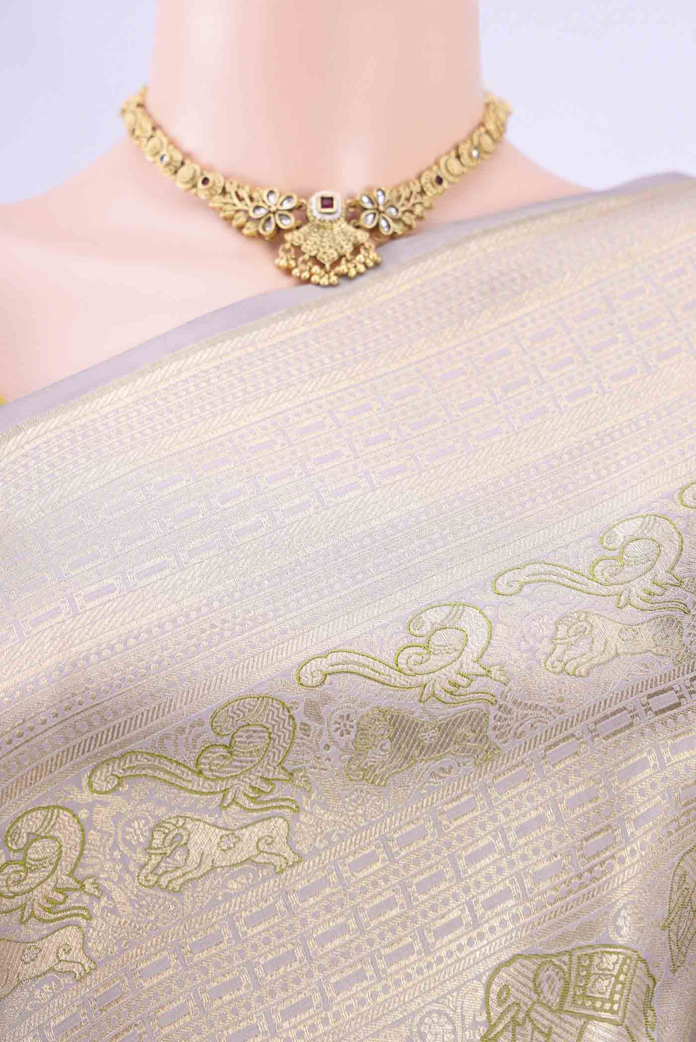 Silver Banarasi Silk Saree - Image 2