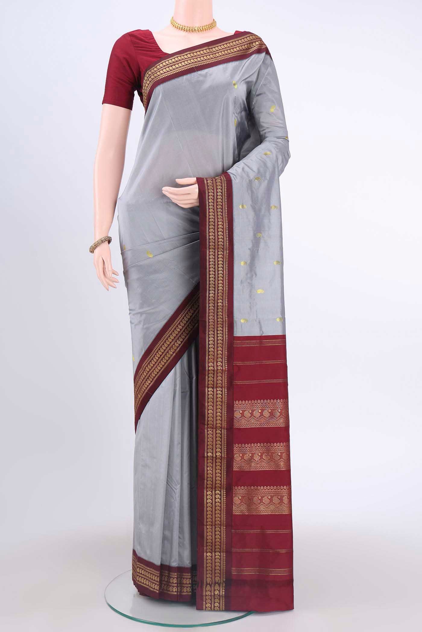 Grey Blended Bangalore Silk Saree